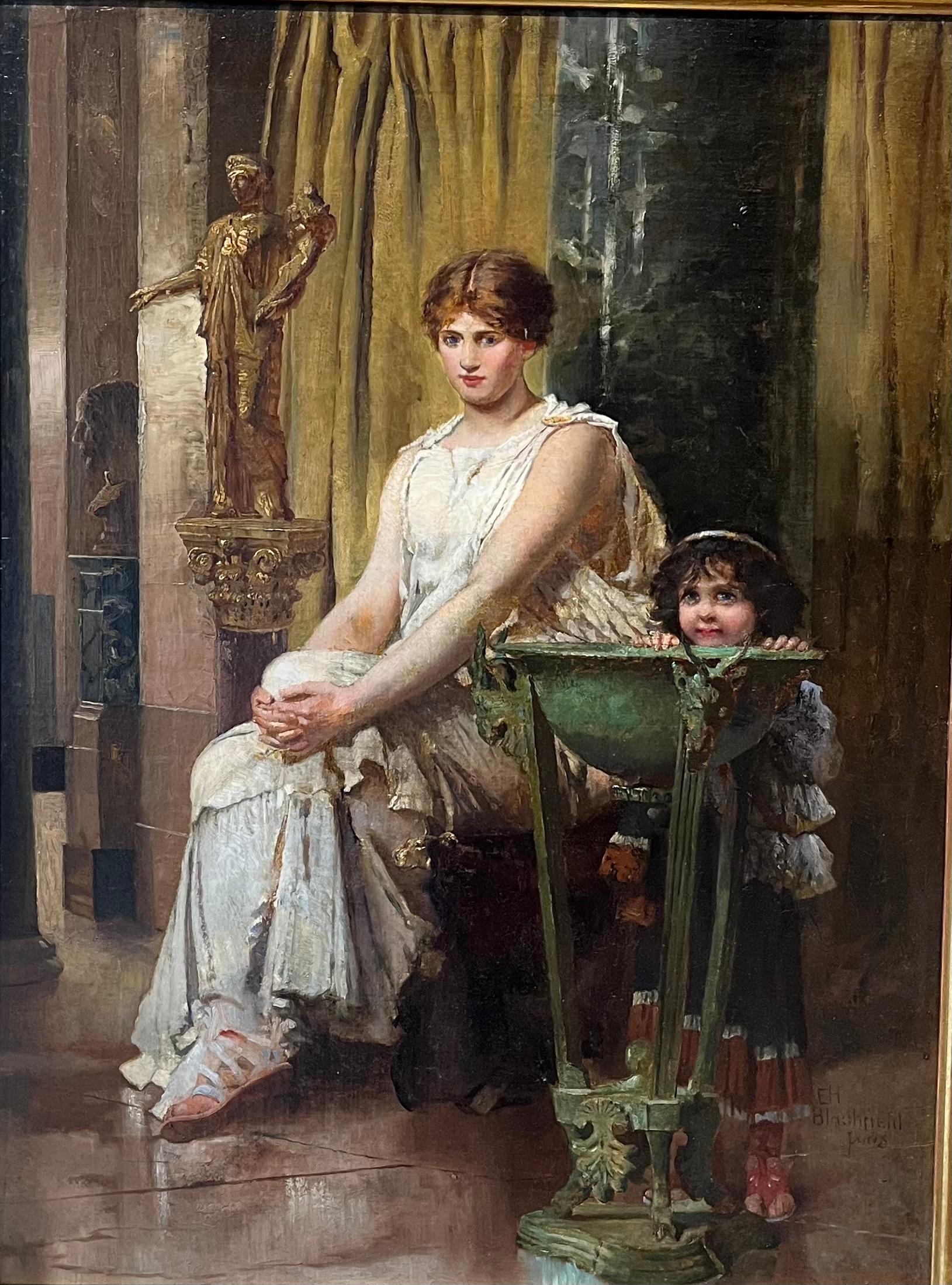 Oil portrait of woman and child  - Painting by Edwin Blashfield