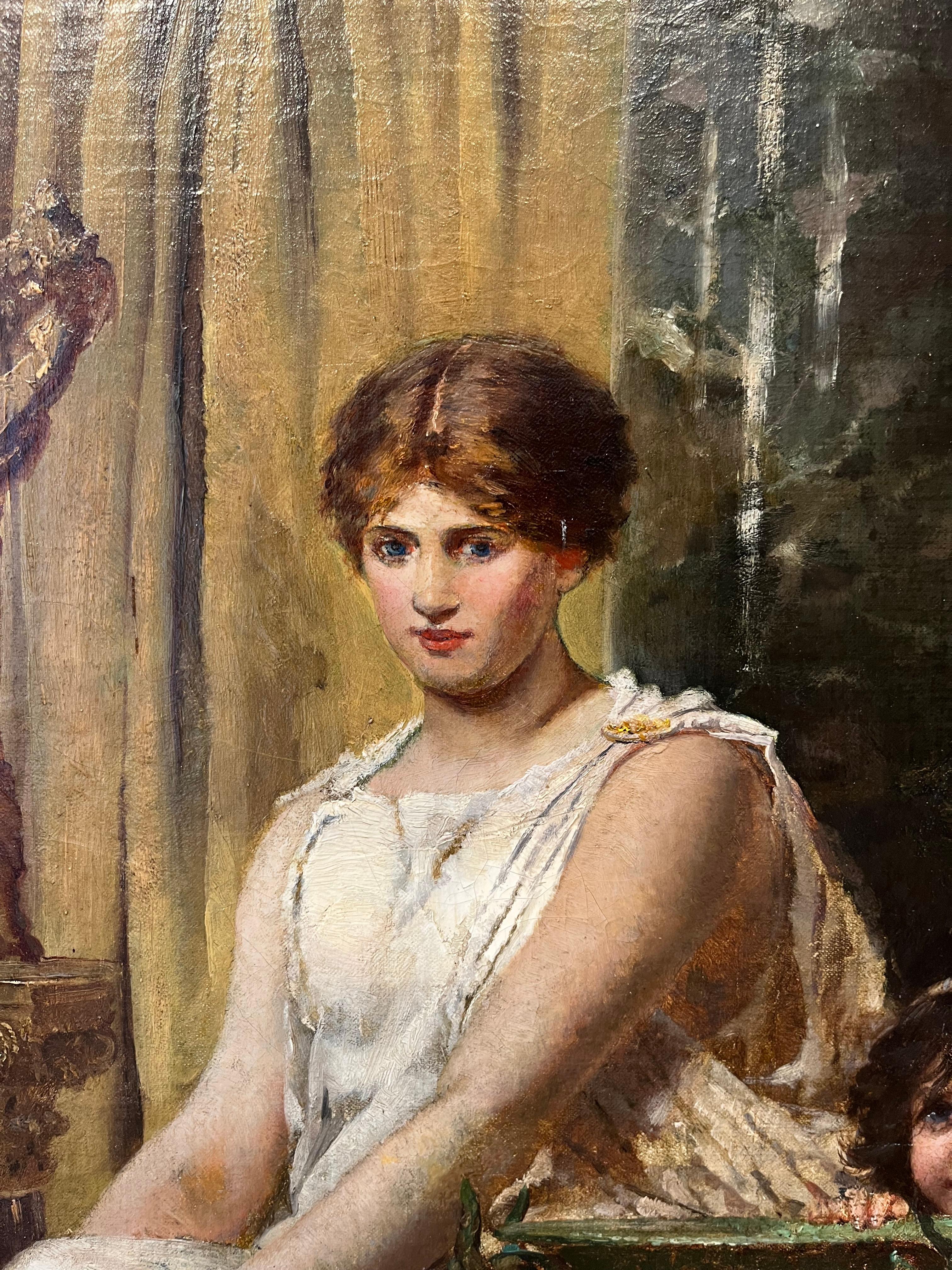 Portrait à l'huile de femme et d'enfant  - Romantique Painting par Edwin Blashfield