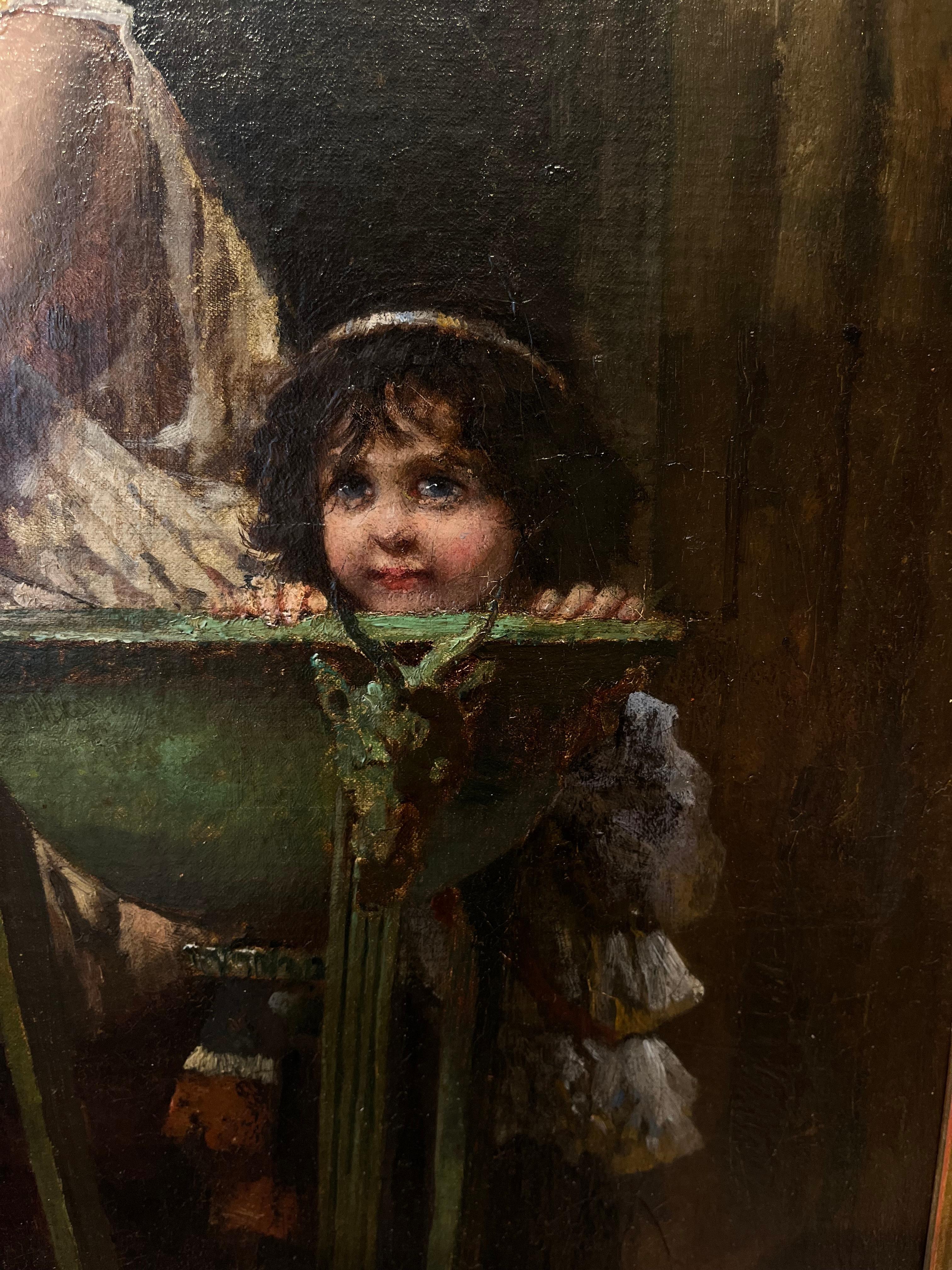 Portrait à l'huile de femme et d'enfant  en vente 1