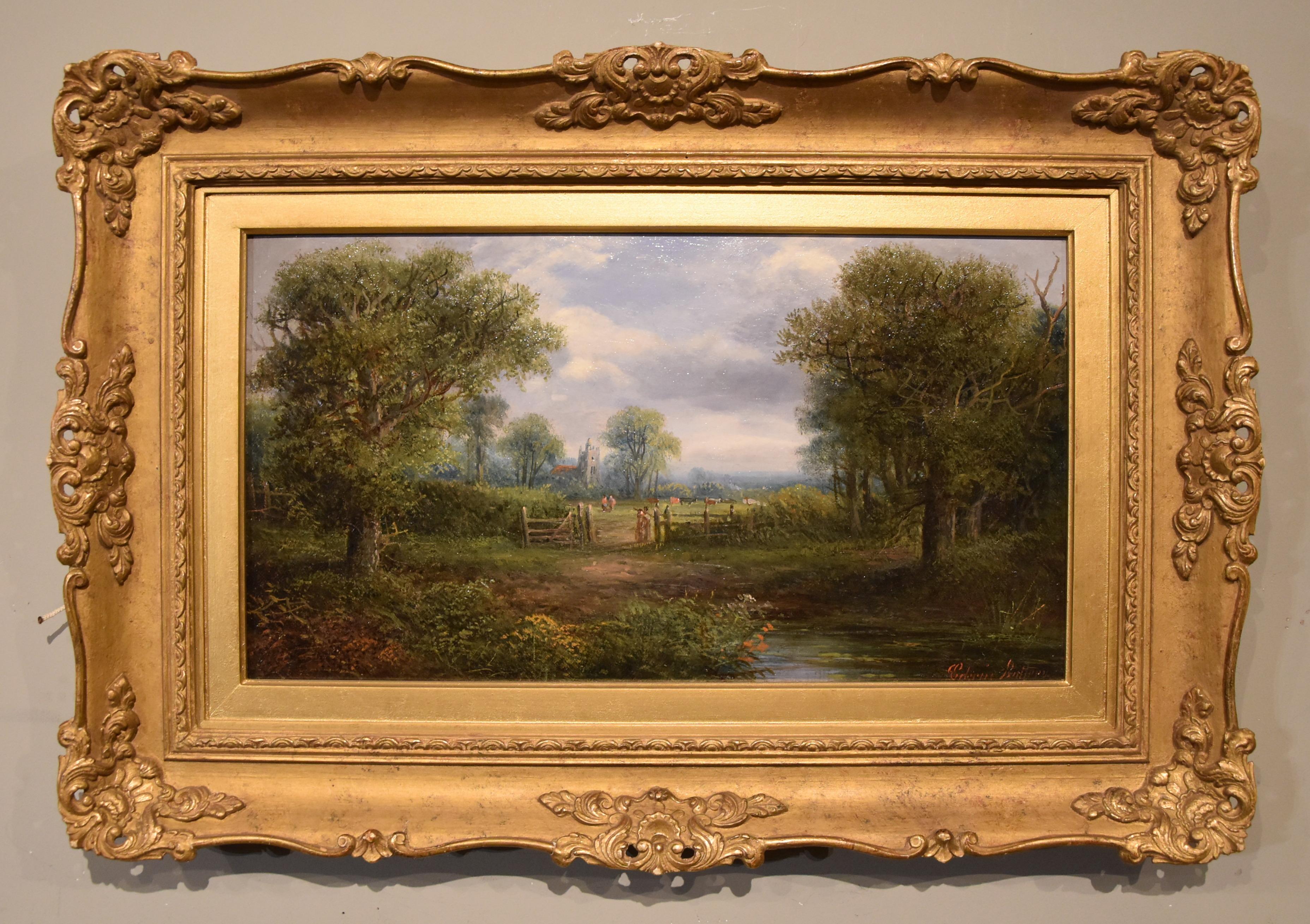 Oil Painting by Edwin Buttery "The Path between the Villages"  Flourished 1849- 1895  Painter of English rural views. Oil on canvas. In fine original frame. Signed 

Dimensions framed 17 x 24.5inches

All of the items that we advertise for sale have