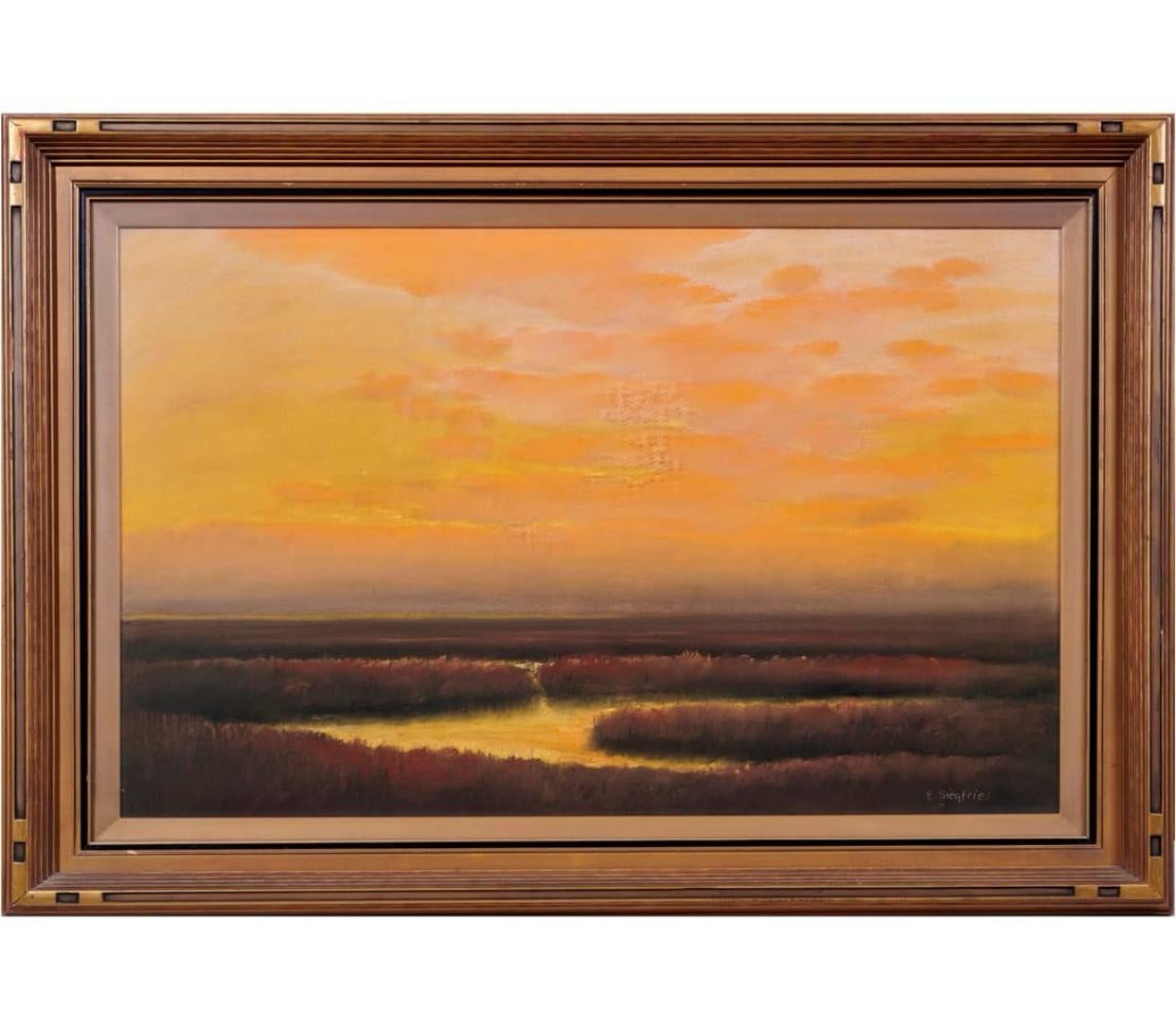 Edwin Siegfried (américain, 1889-1955), Marsh at Sunset, pastelage sur papier, signé en bas à droite, vue : 21 