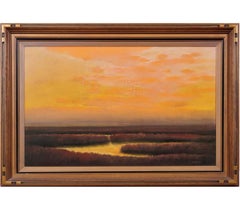 Edwin C. Siegfried (estadounidense, 1889-1955), "Pantano al atardecer", Pastel sobre papel.