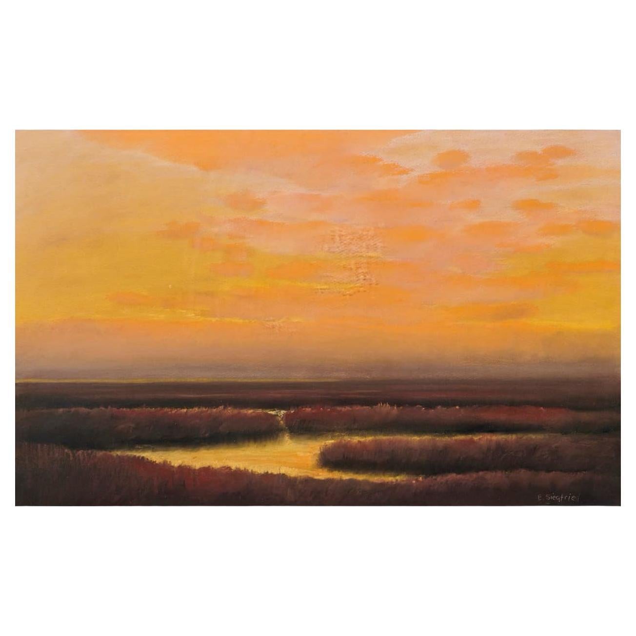 Edwin C. Siegfried (américain 1889-1955), Marsh At Sunset, Pastel On Paper,  en vente