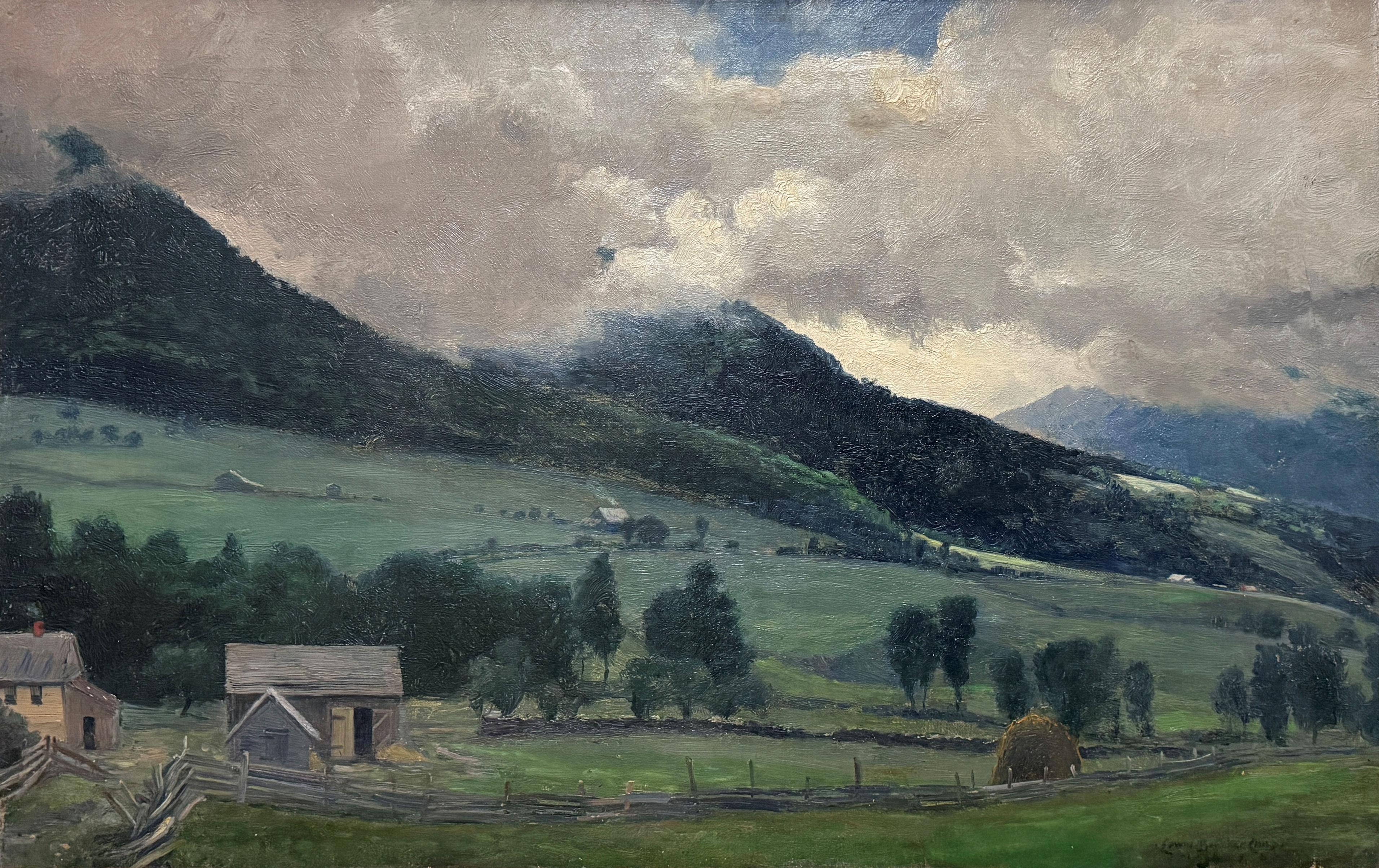 "Hillside Landscape" Edwin Child, Farmland, Vast Rural Mountainous Landscape