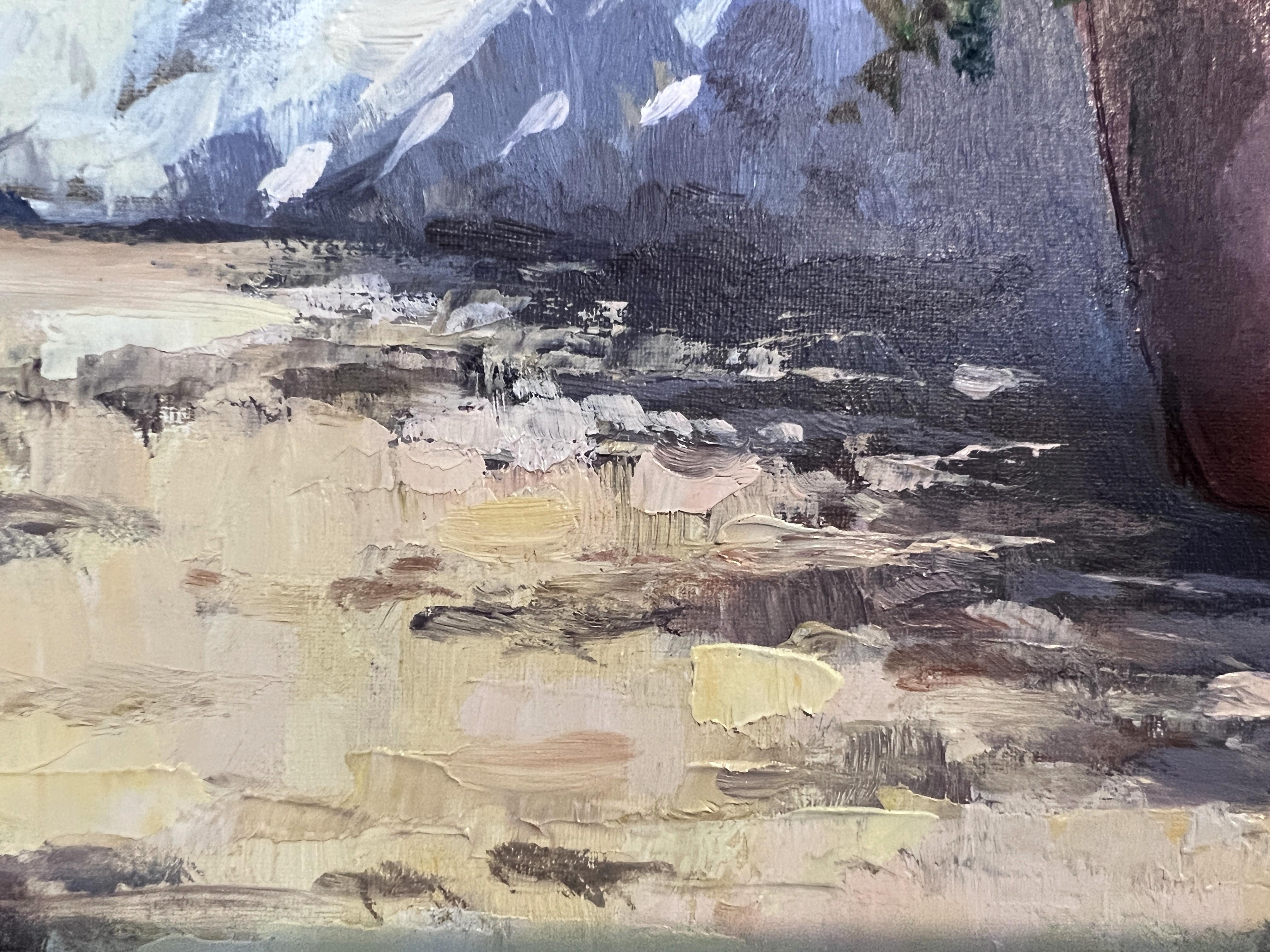Italienische Küstenlandschaft des Künstlers Moriani (20C) Öl auf Leinwand Gemälde, gerahmt im Angebot 3