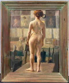 Late 19th Century French Academic Female Nude Study in Artist Studio Paris Oil