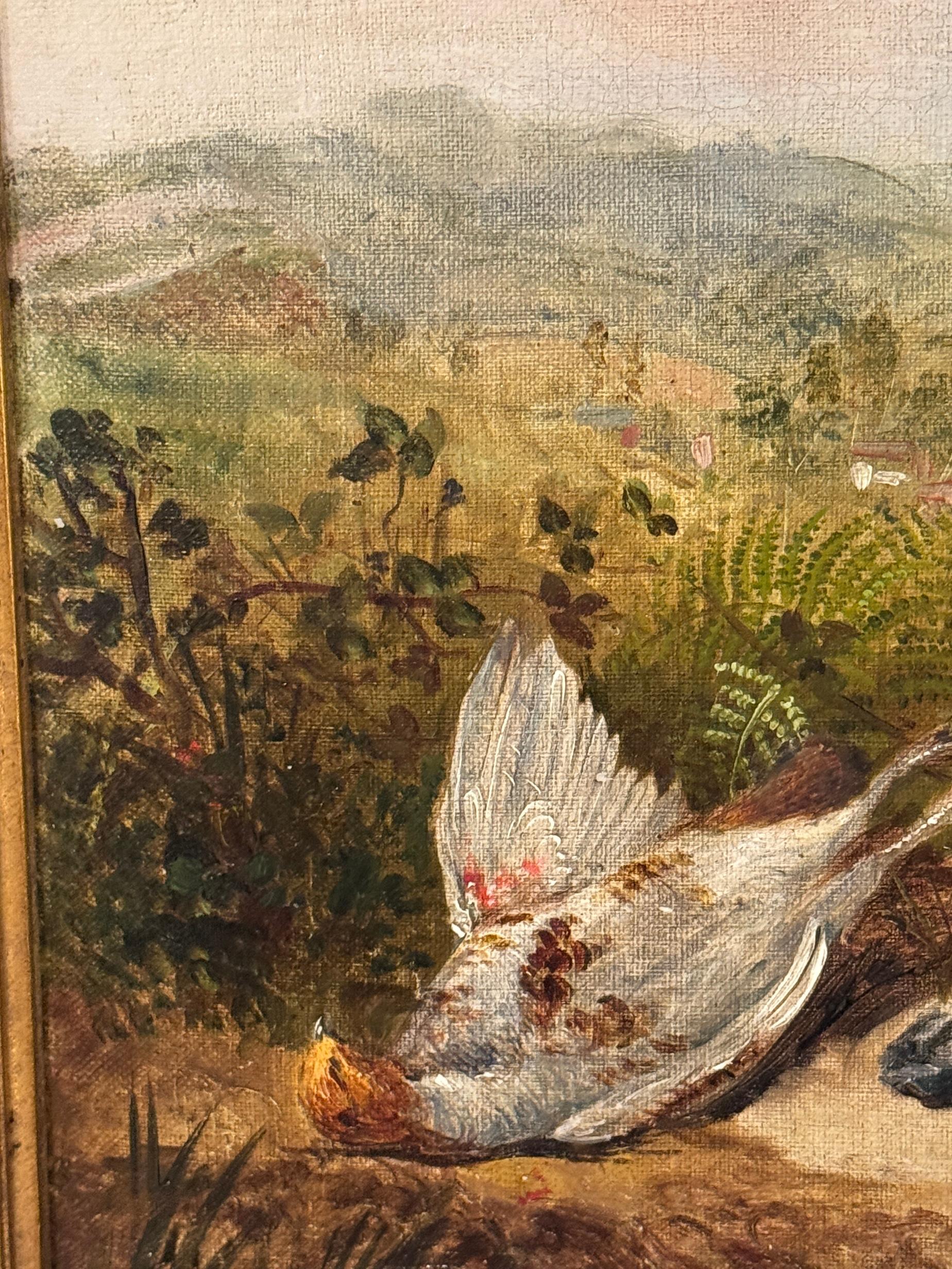 Ritratto di cane inglese del XIX secolo, Spaniel con uccello da caccia in un paesaggio in vendita 4