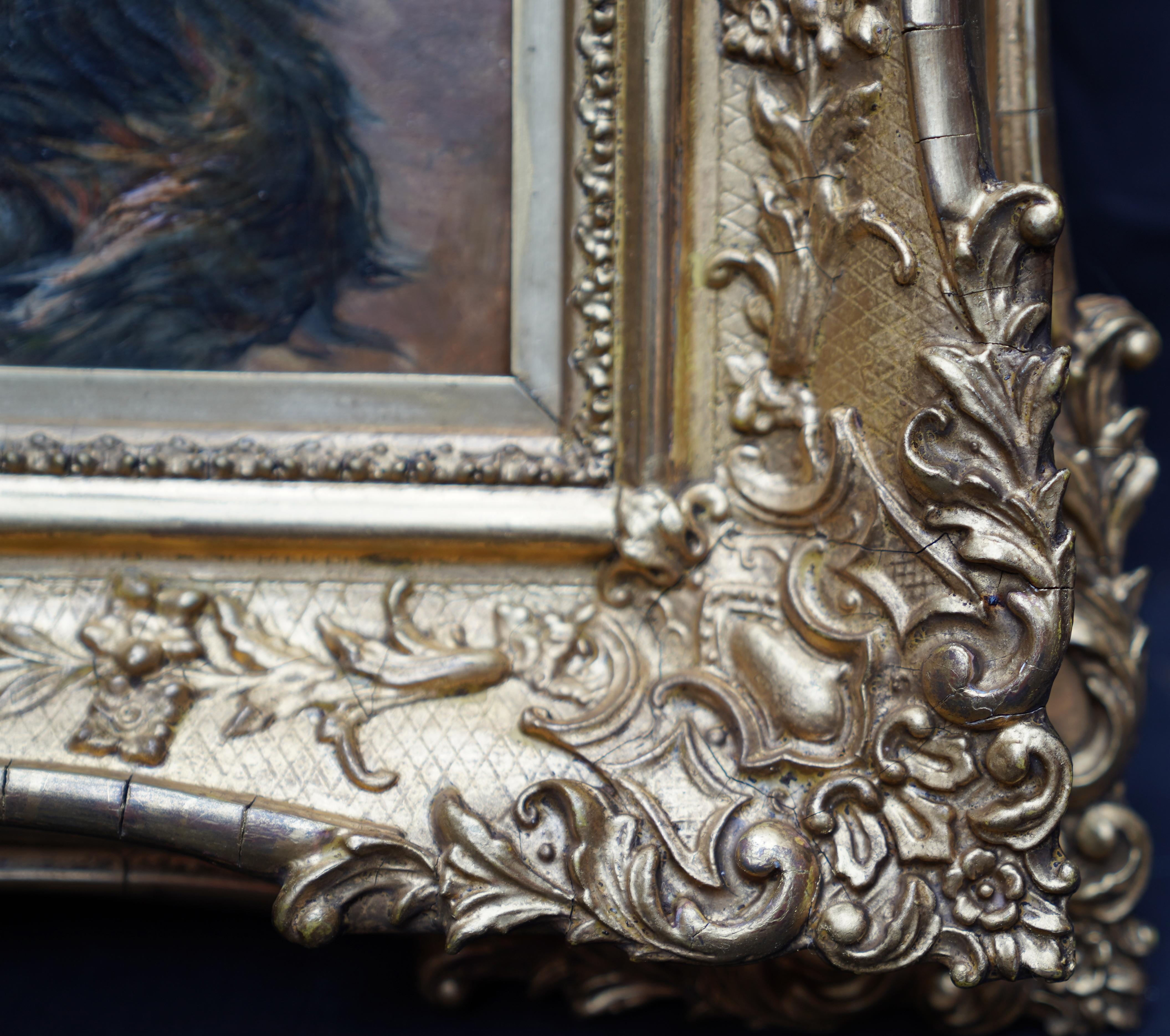 Scena d'interni con cani - Quadro ad olio di arte vittoriana britannica Ritratto di cane 5