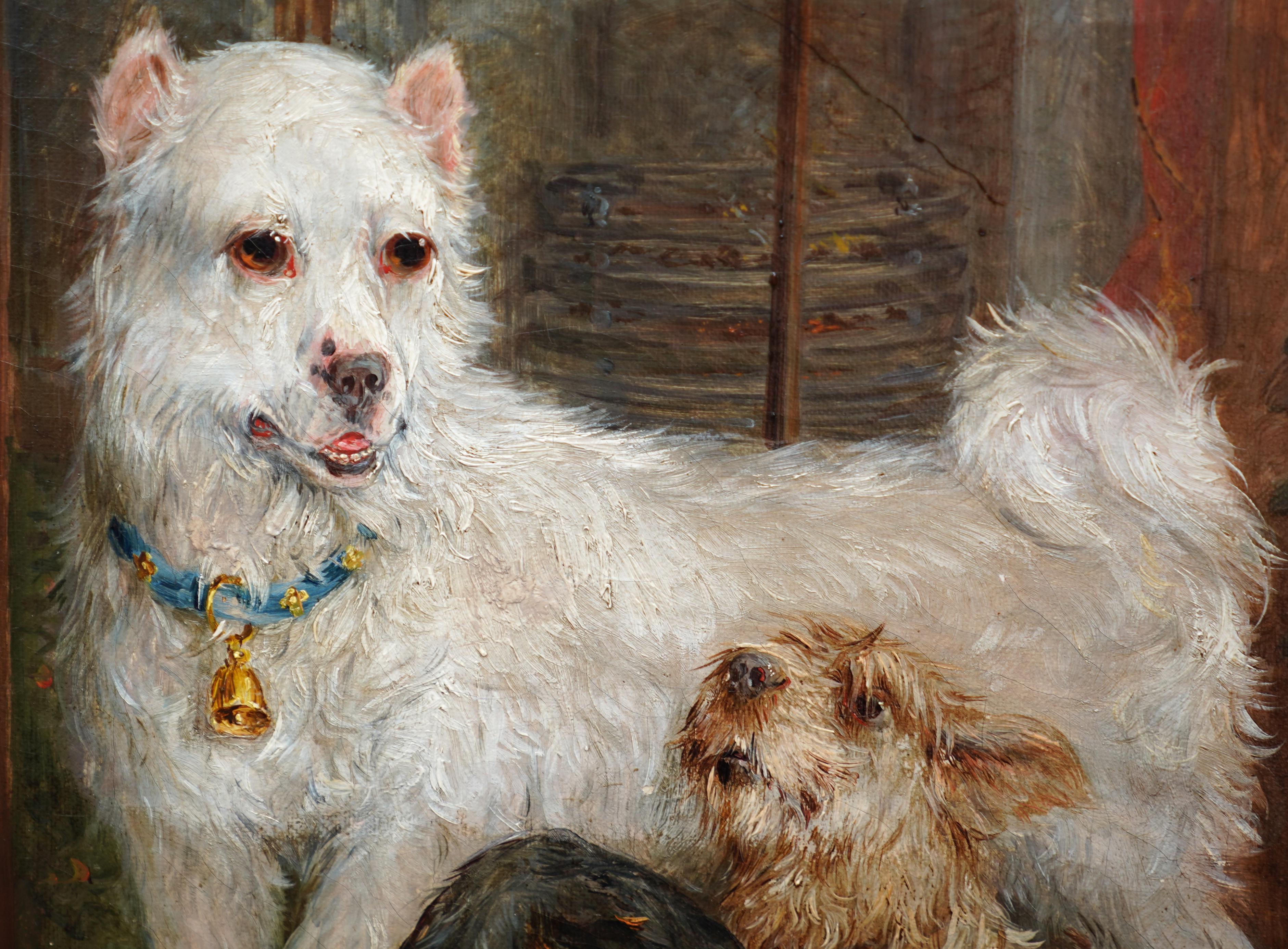 Scena d'interni con cani - Quadro ad olio di arte vittoriana britannica Ritratto di cane 2