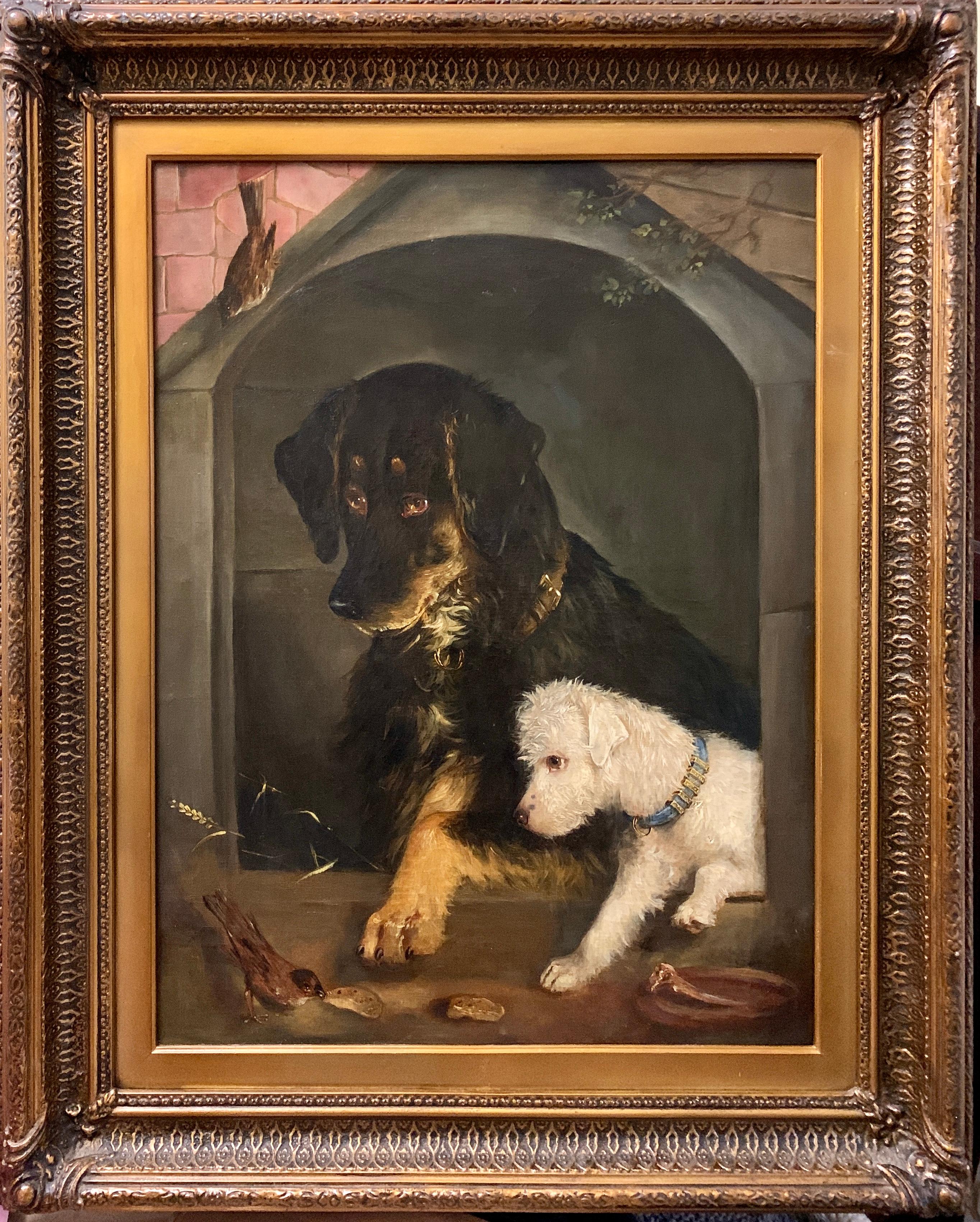 Just a Tit-Bit, English Victorian 19th century portrait of a dog and puppy