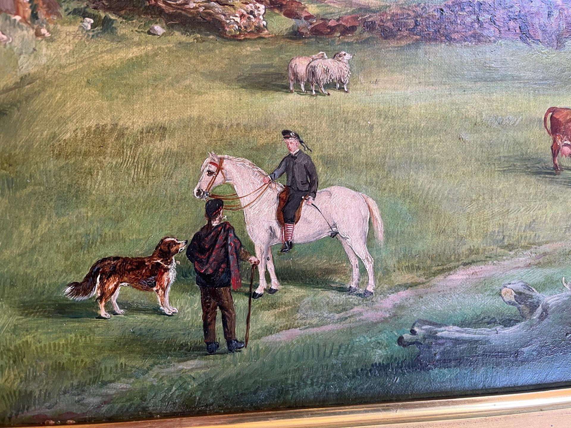 Victorian Scottish Landscape Figurative Oil Painting with Animals and Abbey Ruin For Sale 1