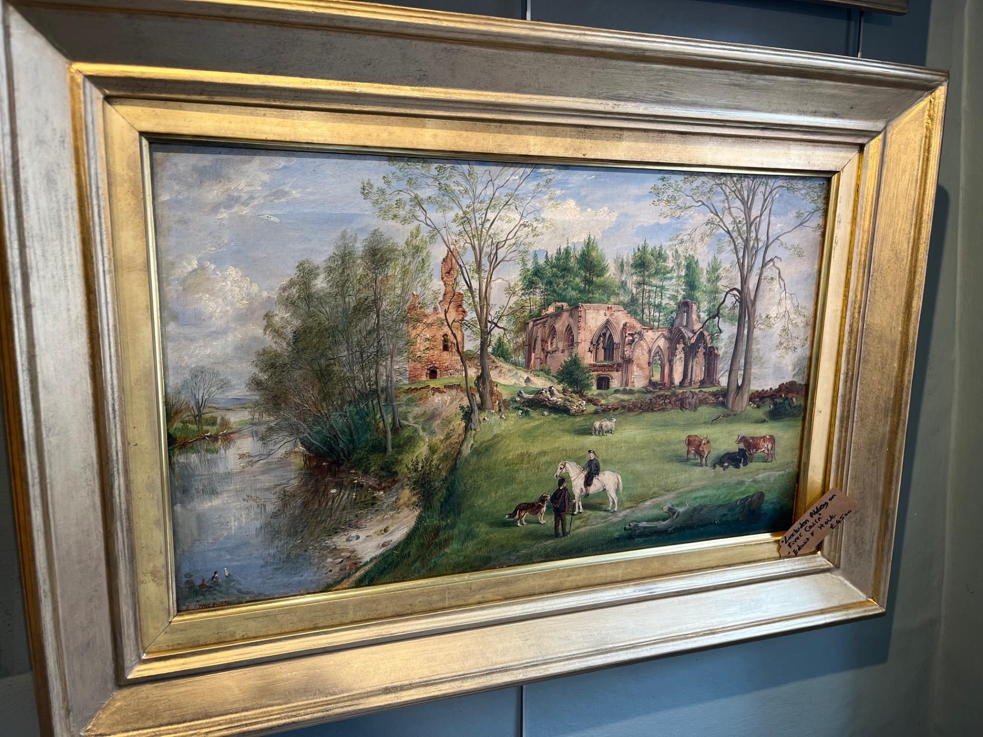Victorian Scottish Landscape Figurative Oil Painting with Animals and Abbey Ruin For Sale 4