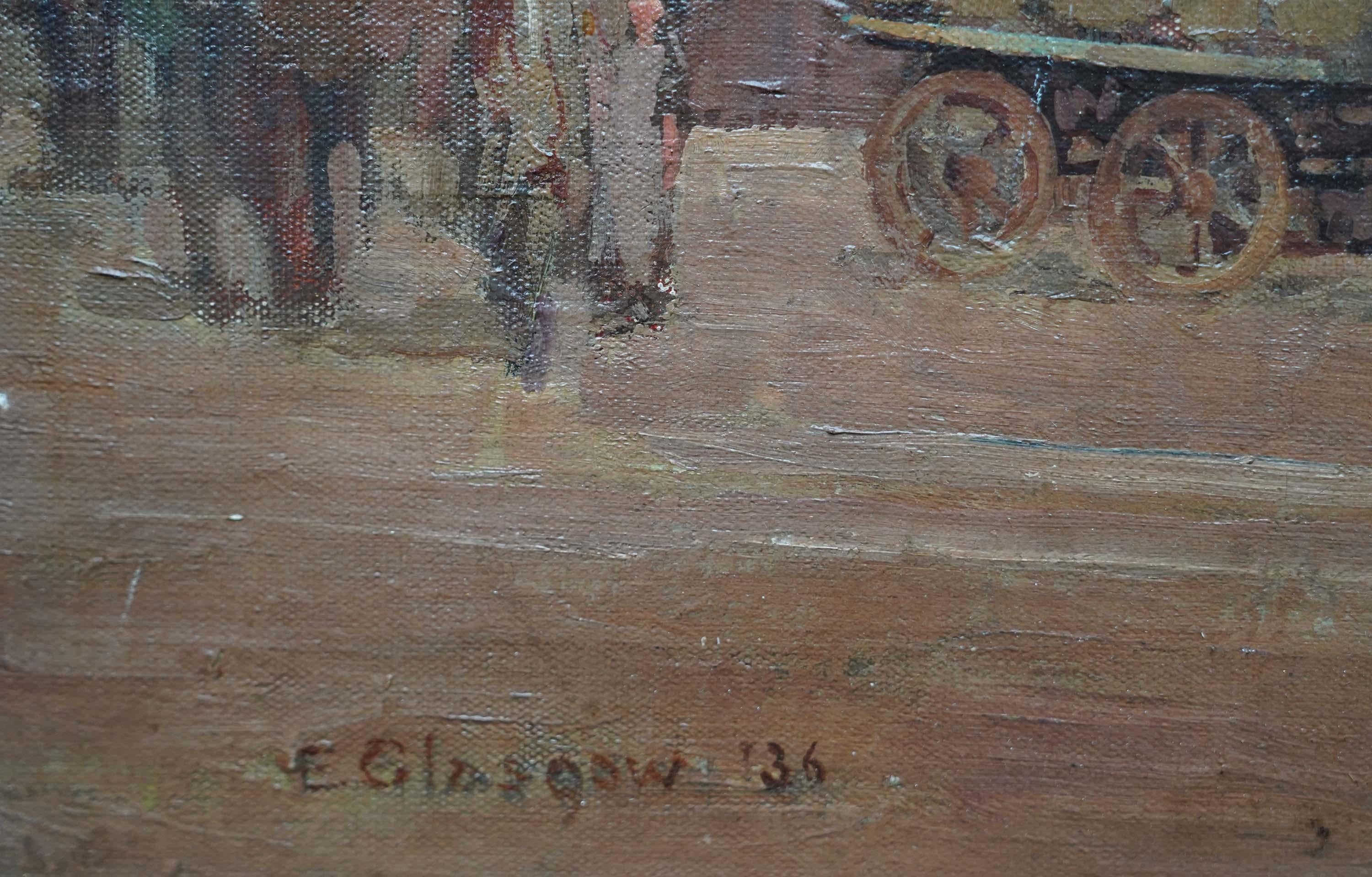 Stadtlandschaft mit Figuren – britische postimpressionistische Ölgemäldekunst der 1930er Jahre im Angebot 5