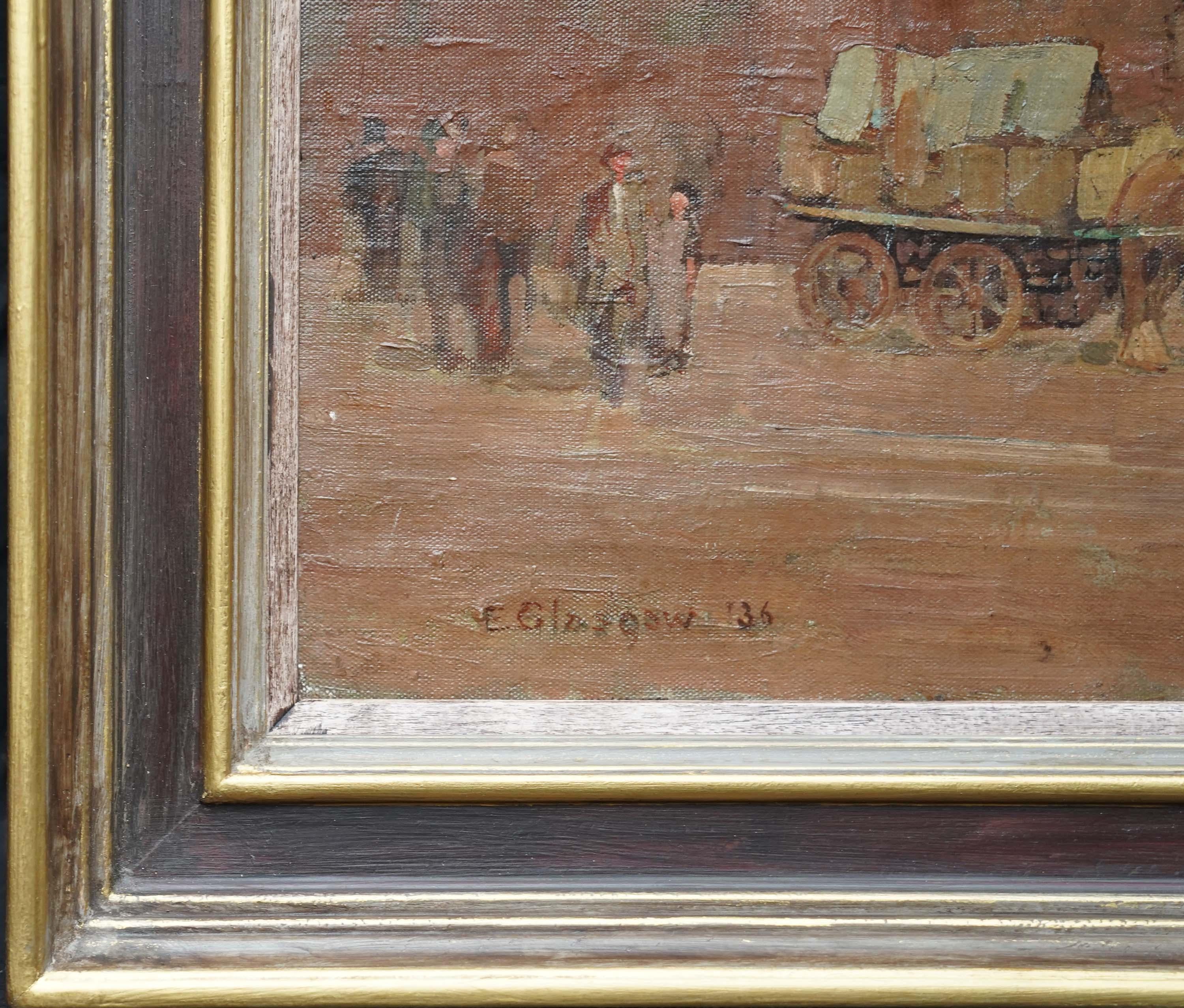 Stadtlandschaft mit Figuren – britische postimpressionistische Ölgemäldekunst der 1930er Jahre im Angebot 6