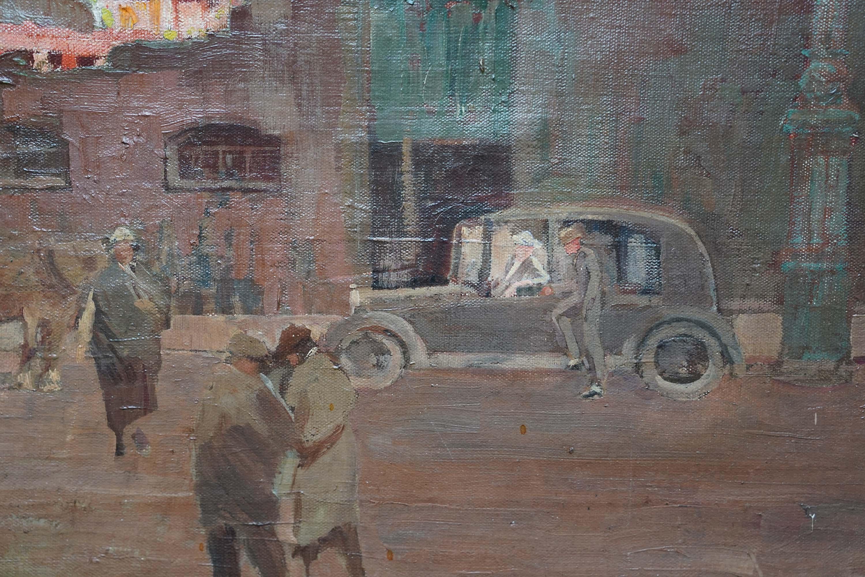 Stadtlandschaft mit Figuren – britische postimpressionistische Ölgemäldekunst der 1930er Jahre (Post-Impressionismus), Painting, von Edwin Glasgow