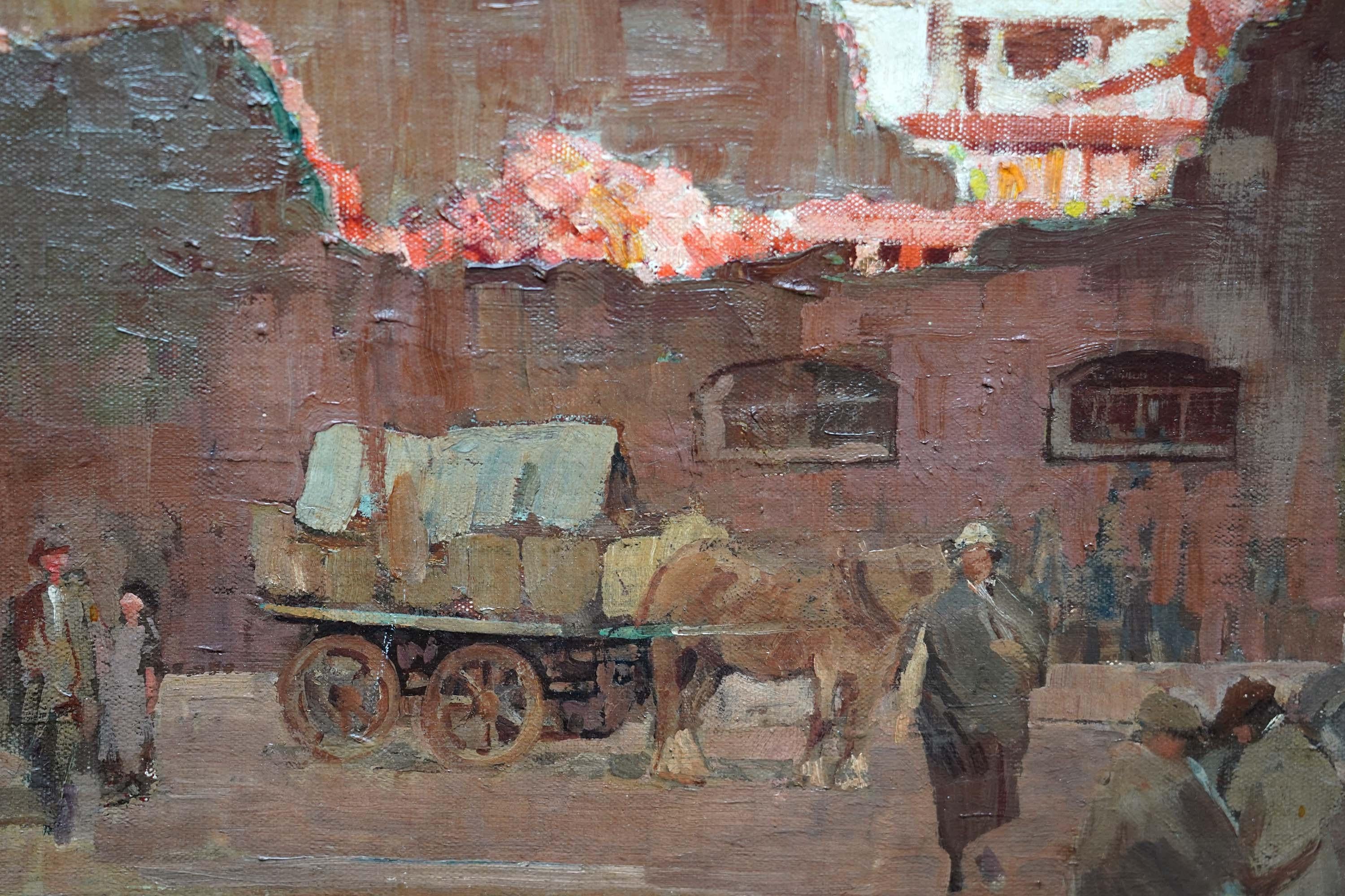 Stadtlandschaft mit Figuren – britische postimpressionistische Ölgemäldekunst der 1930er Jahre im Angebot 2