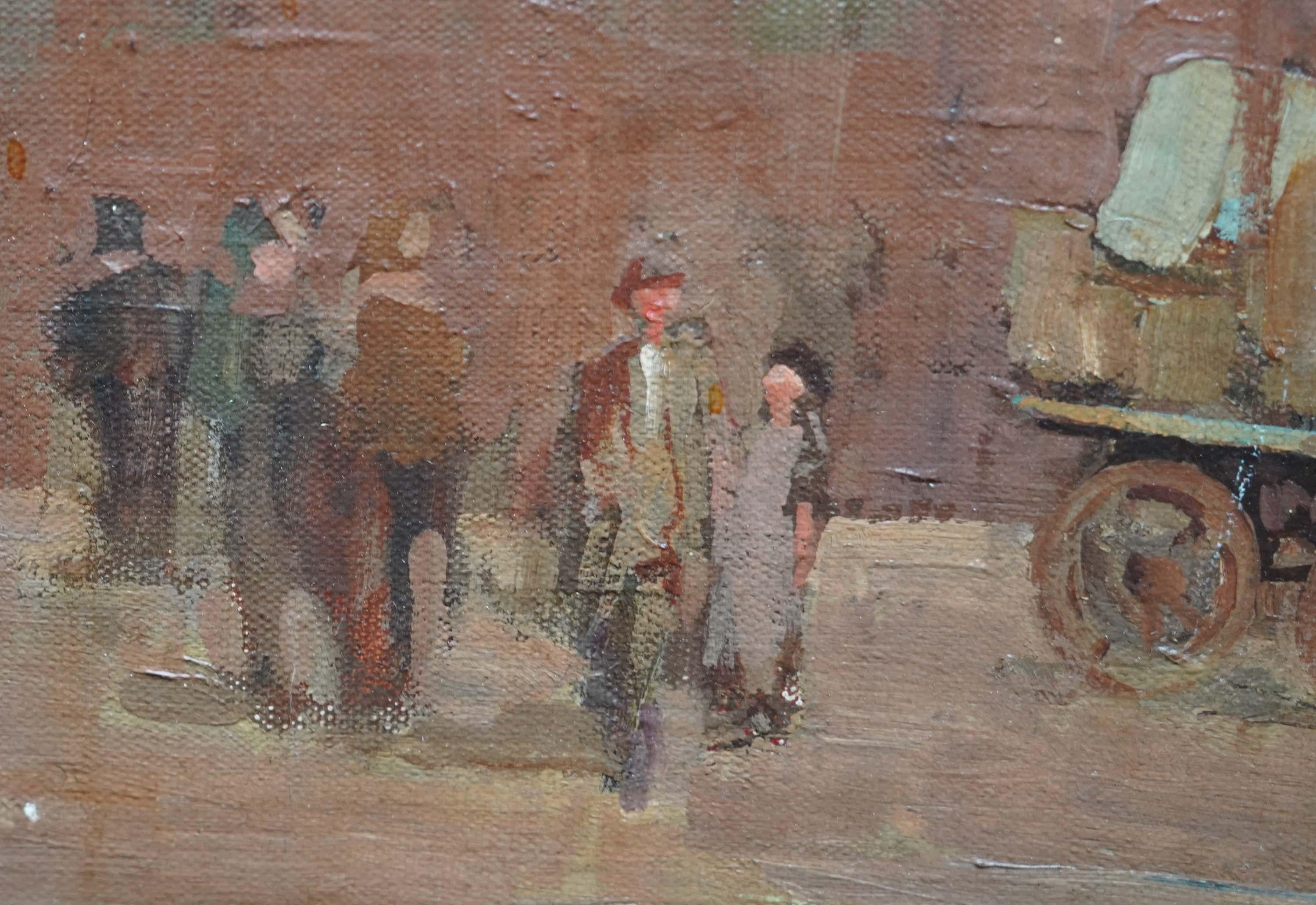 Stadtlandschaft mit Figuren – britische postimpressionistische Ölgemäldekunst der 1930er Jahre im Angebot 3