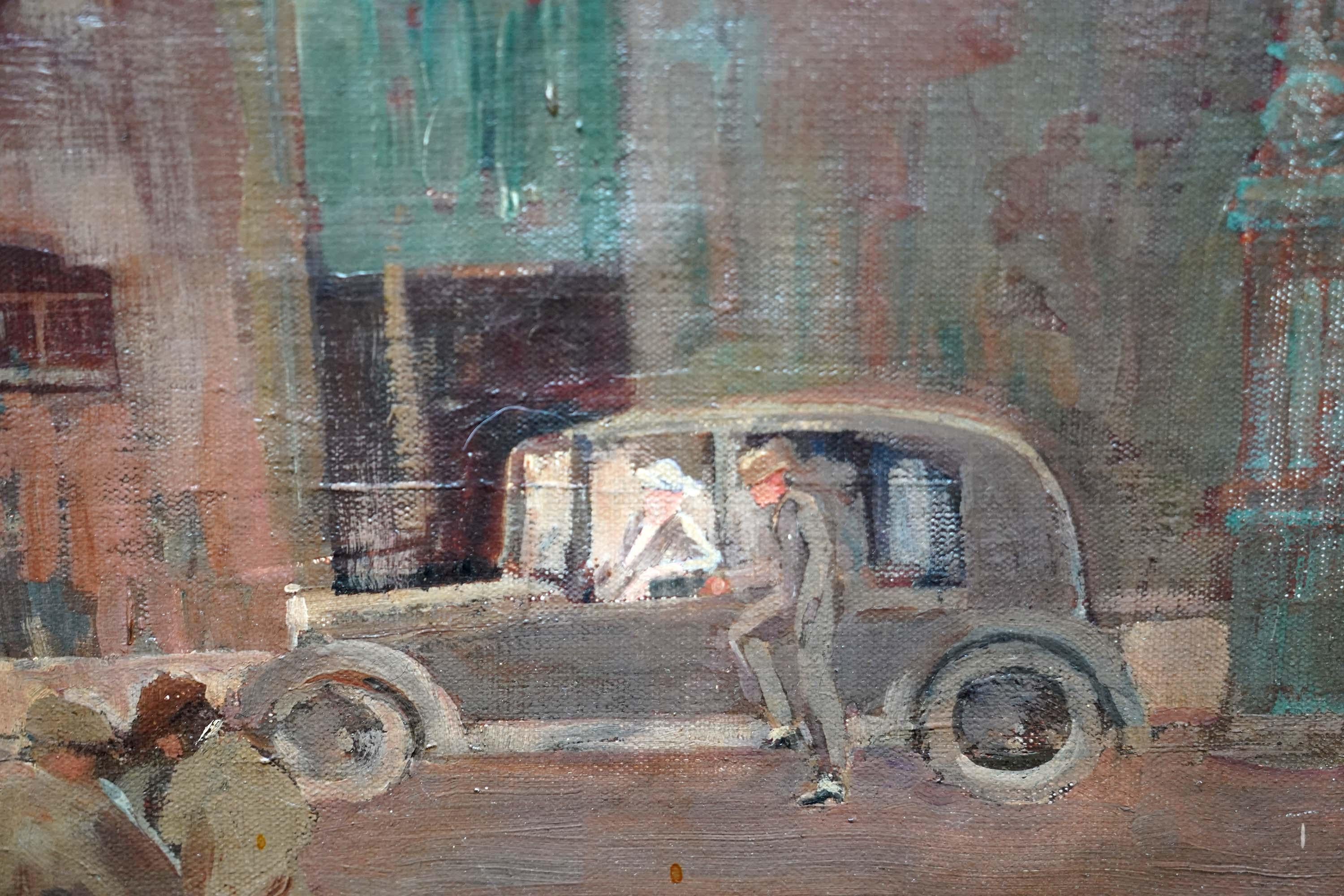 Stadtlandschaft mit Figuren – britische postimpressionistische Ölgemäldekunst der 1930er Jahre im Angebot 4