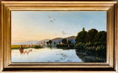 19th century English countryside landscape - Cows grazing during Sunset 