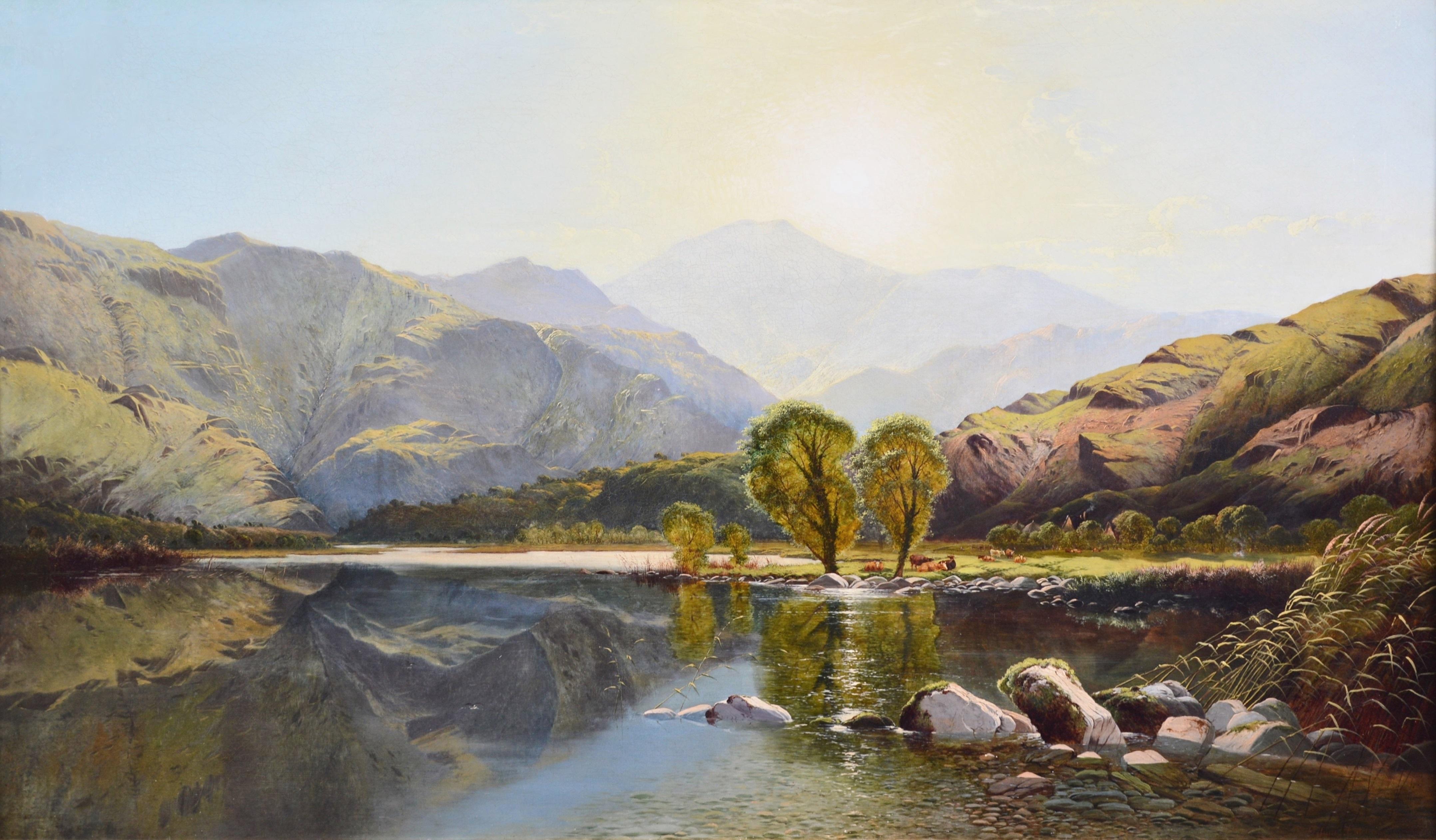 Sunrise in North Wales - Large 19th Century Exhibition Landscape Oil Painting For Sale 1