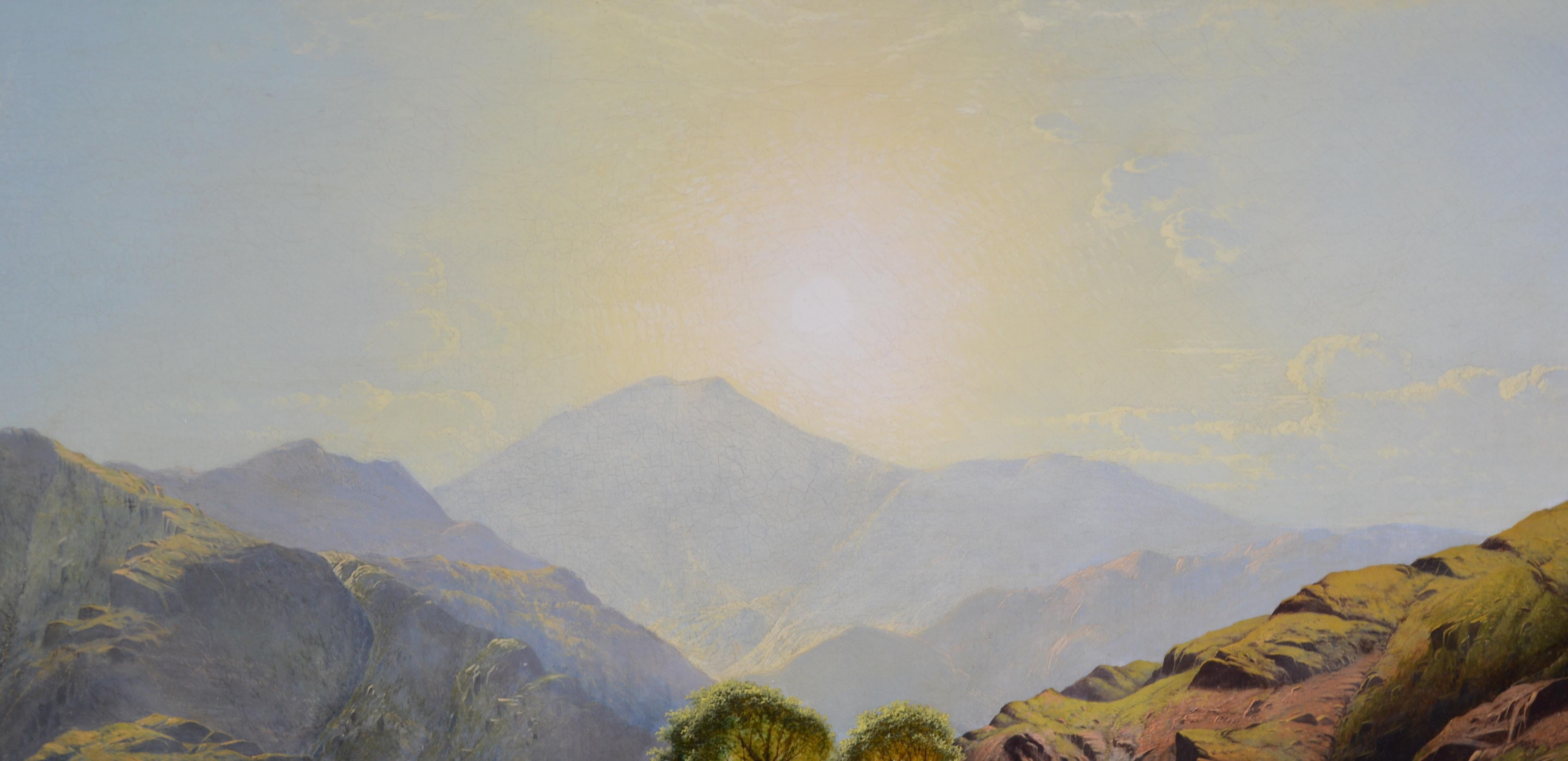 Alba nel Galles del Nord - Grande dipinto a olio del 19° secolo - Paesaggio espositivo 3