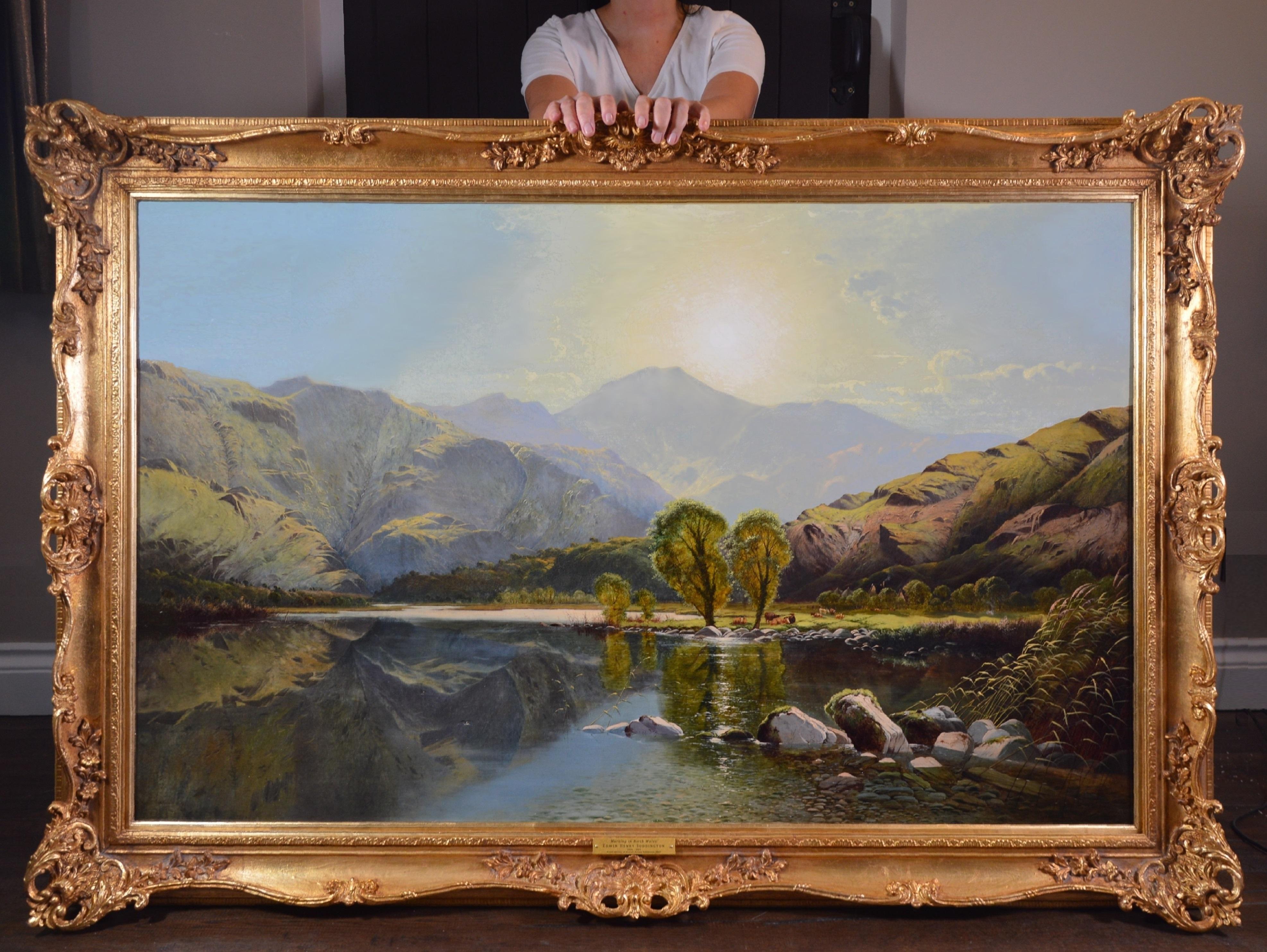 Sunrise North Wales - Large 19th Century Oil Painting Exhibition Landscape 1867 - Brown Landscape Painting by Edwin H Boddington