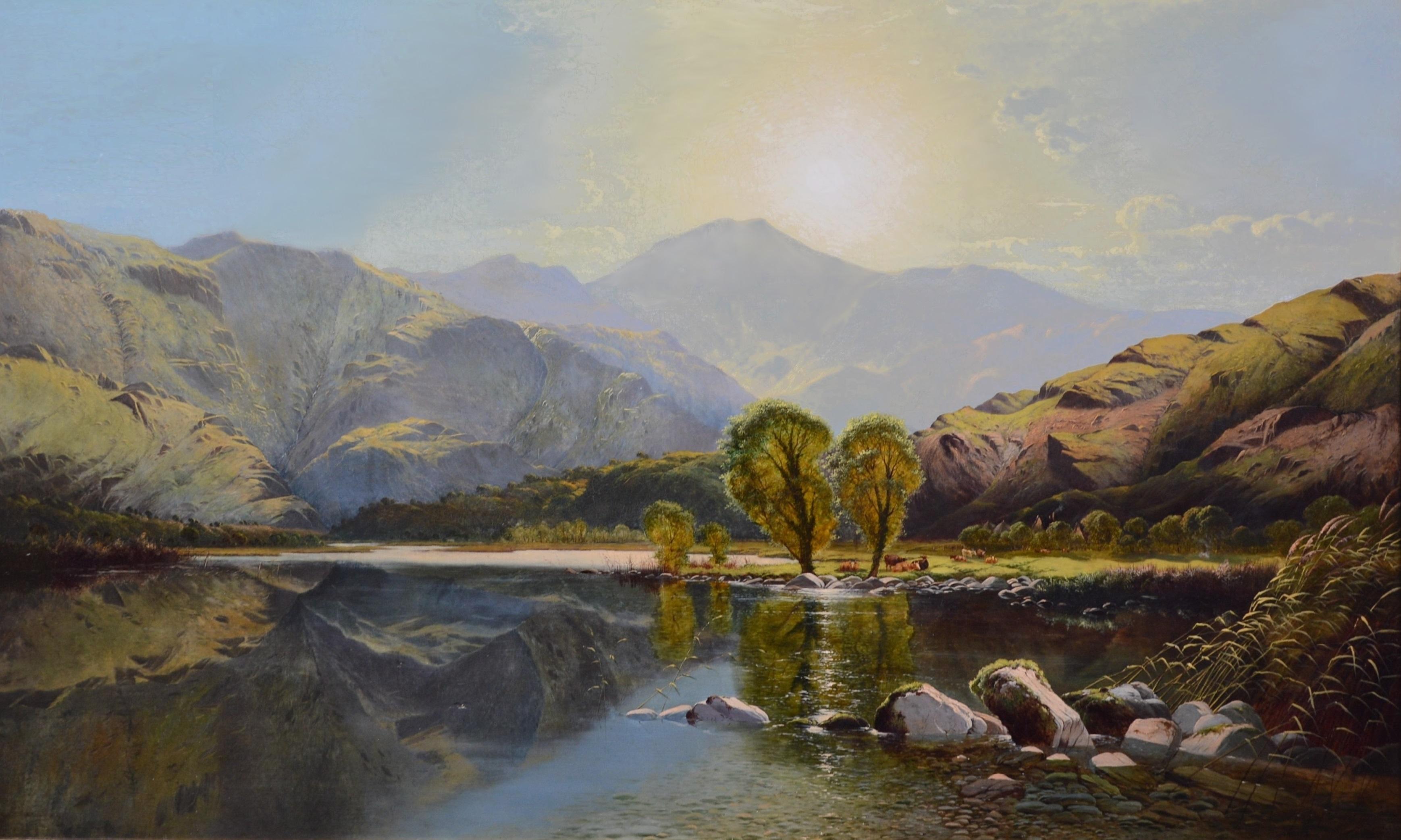 ‘Morning in North Wales’ by Edwin Henry Boddington (1836-1905). This large fine 19th century oil painting is signed by the artist and dated 1867, in which year it was exhibited at the Royal Society of British Artists in London. The painting hangs in