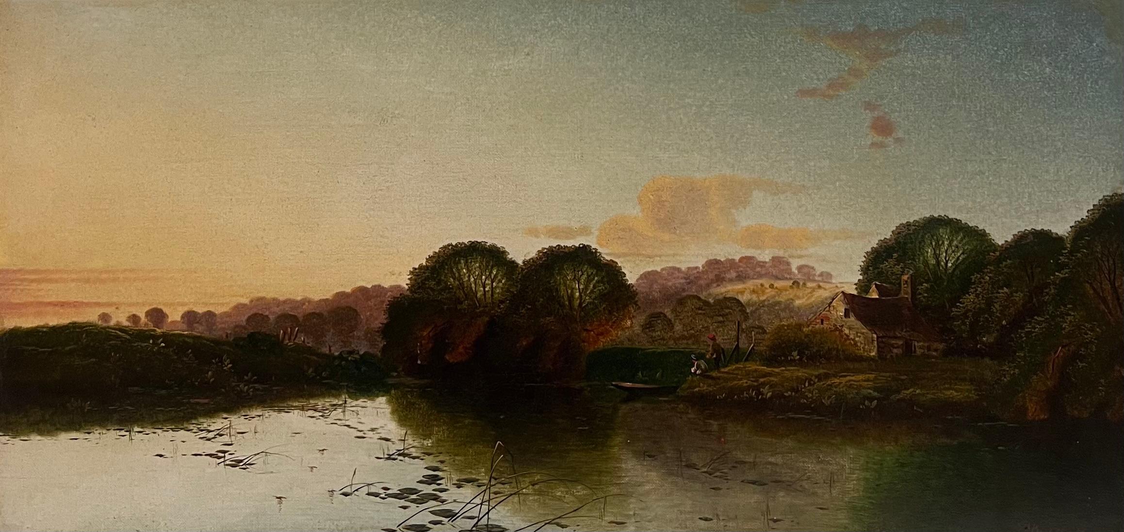 Angler bei Sonnenuntergang
von Edwin Henry Boddington (1836-1905) 
signiert und undeutlich datiert 18??
Öl auf Leinwand, gerahmt
Gerahmt: 17 x 30 Zoll
Leinwand: 12 x 24,5 Zoll
Provenienz: Privatsammlung, England
Condit: sehr guter Zustand

Für