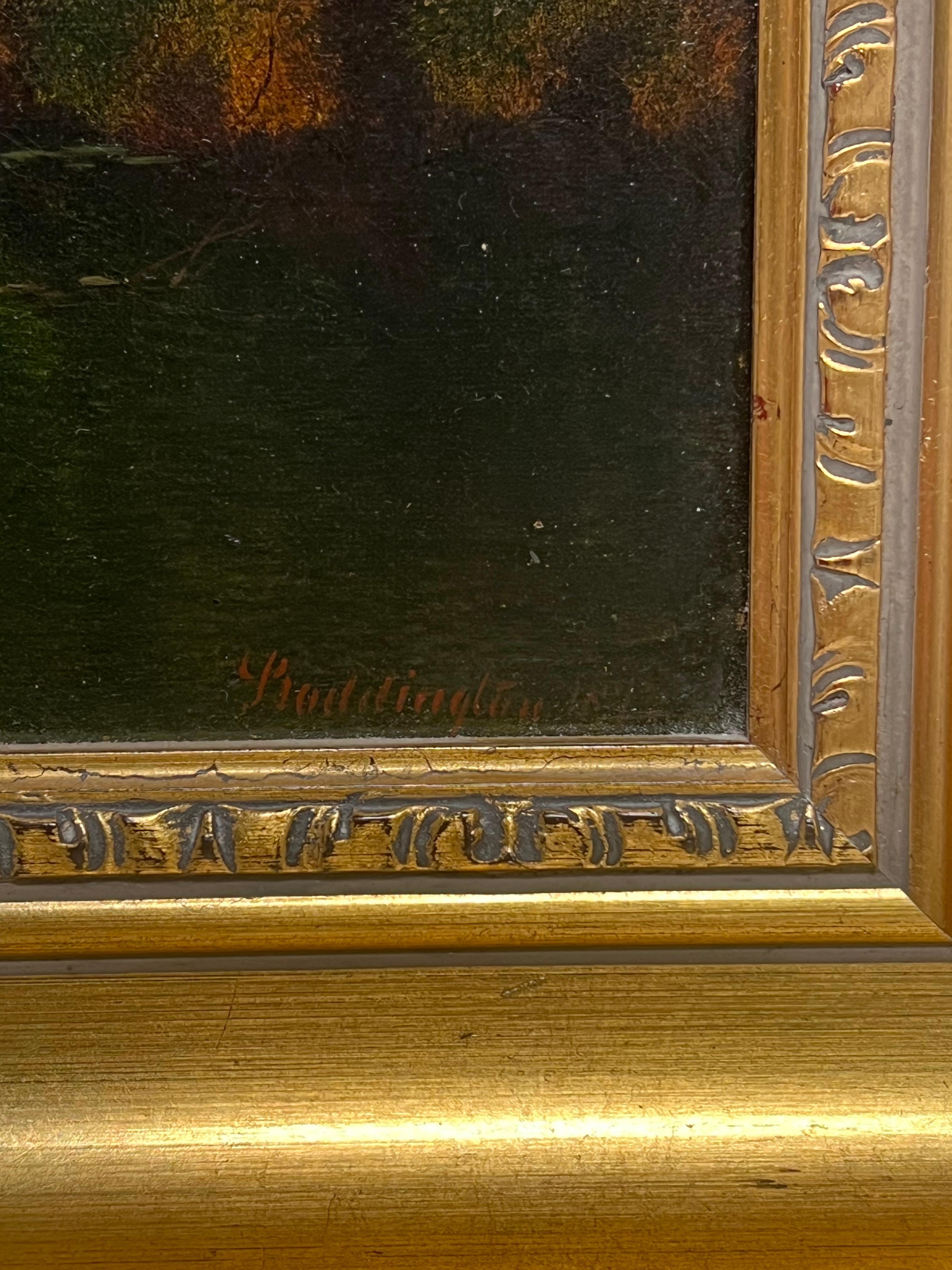 Feine viktorianische signiert Ölgemälde Sonnenuntergang Dämmerung über dem Fluss mit Anglern im Angebot 3