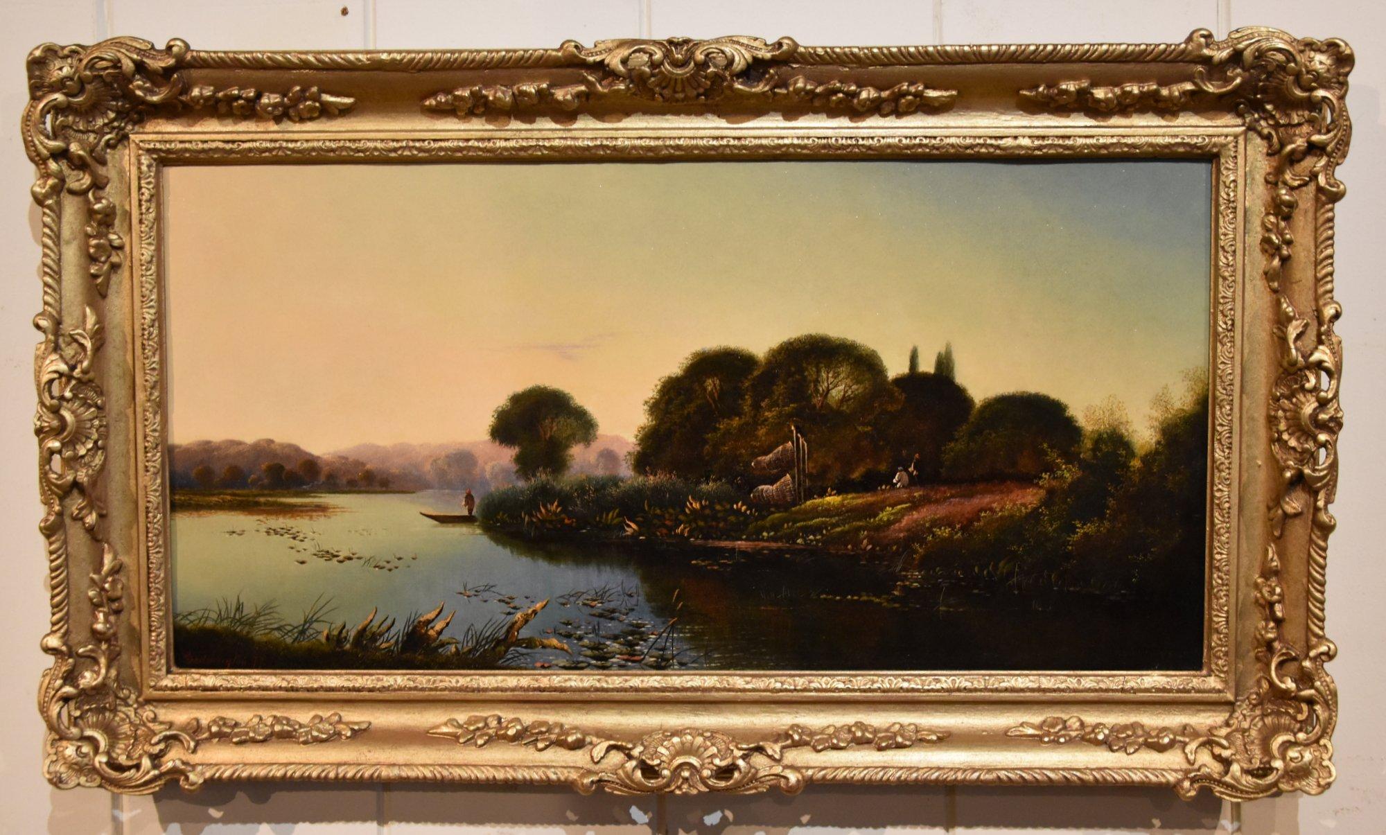 Oil Painting by Edwin Henry Boddington "Evening on the Thames" Painter of Thames and North Wales landscapes. Exhibitor at the Royal Academy and B.I, son of Henry John Boddington member of the Williams clan. Oil on canvas. Signed and dated