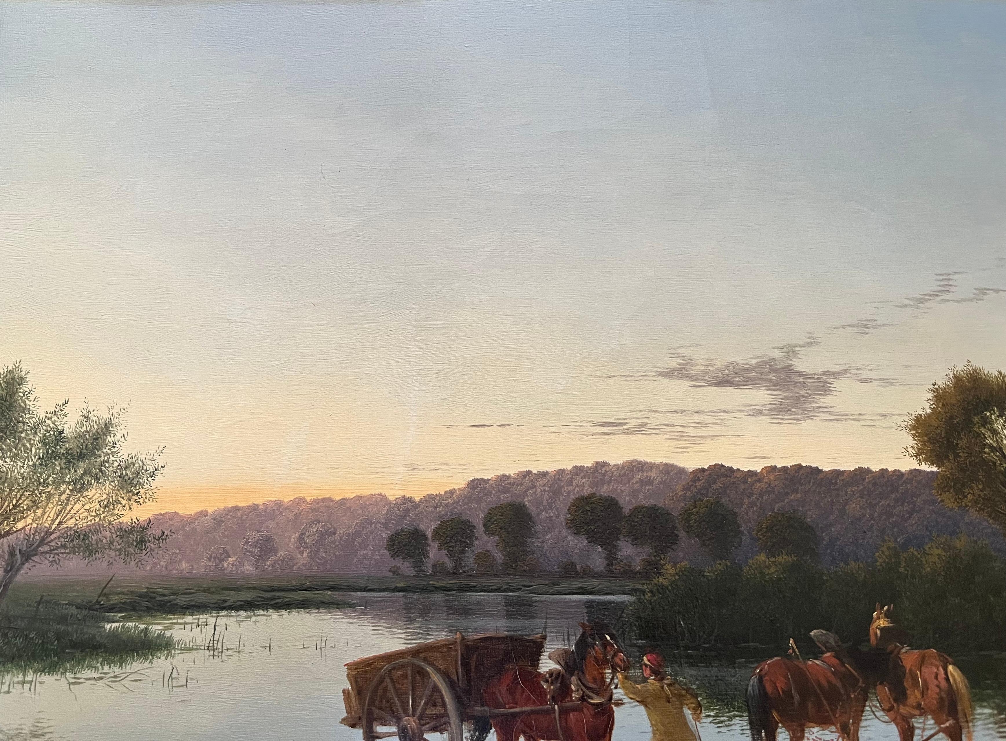 Victorian landscape painting of the River Thames with horses watering For Sale 5