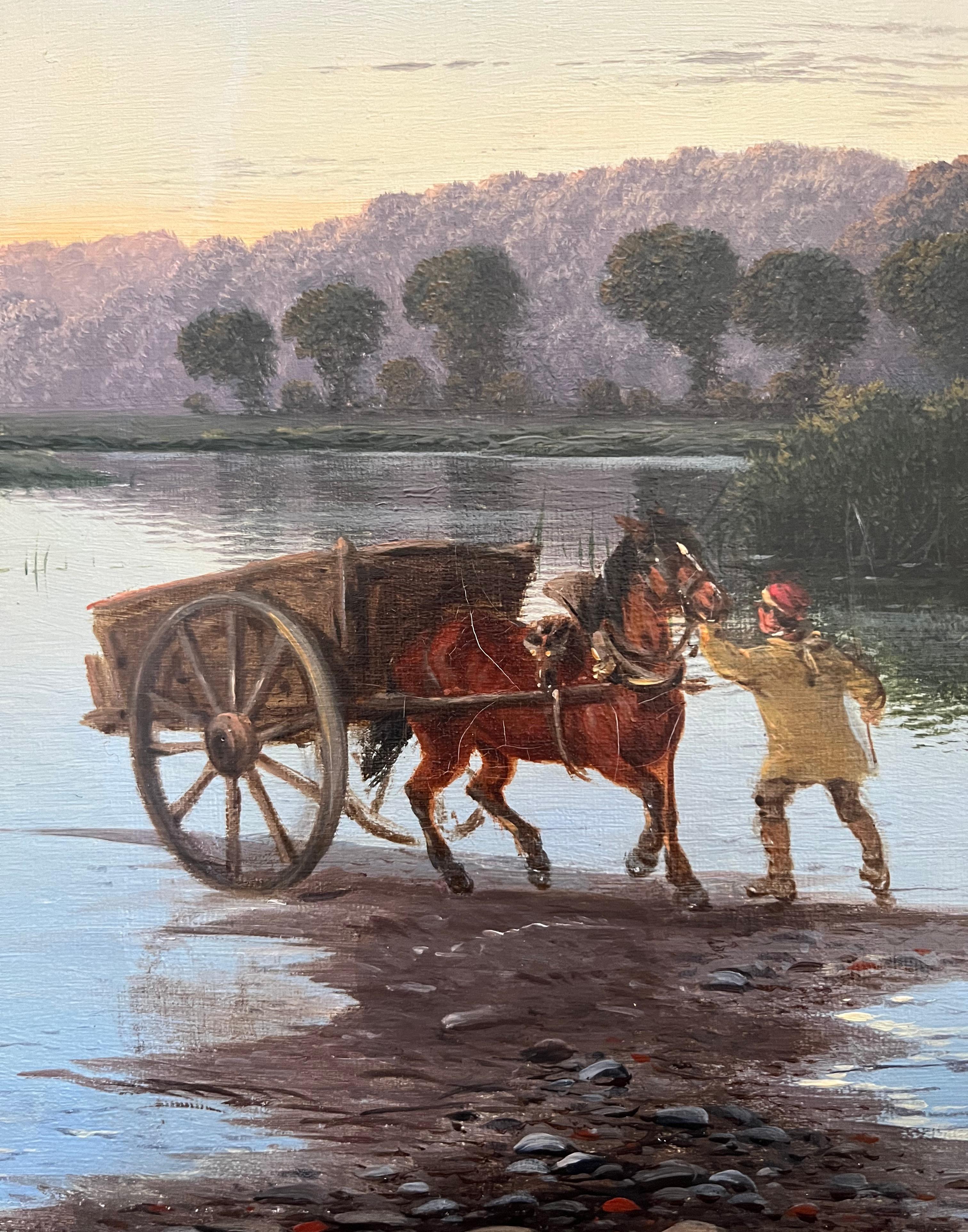 Victorian landscape painting of the River Thames with horses watering For Sale 3