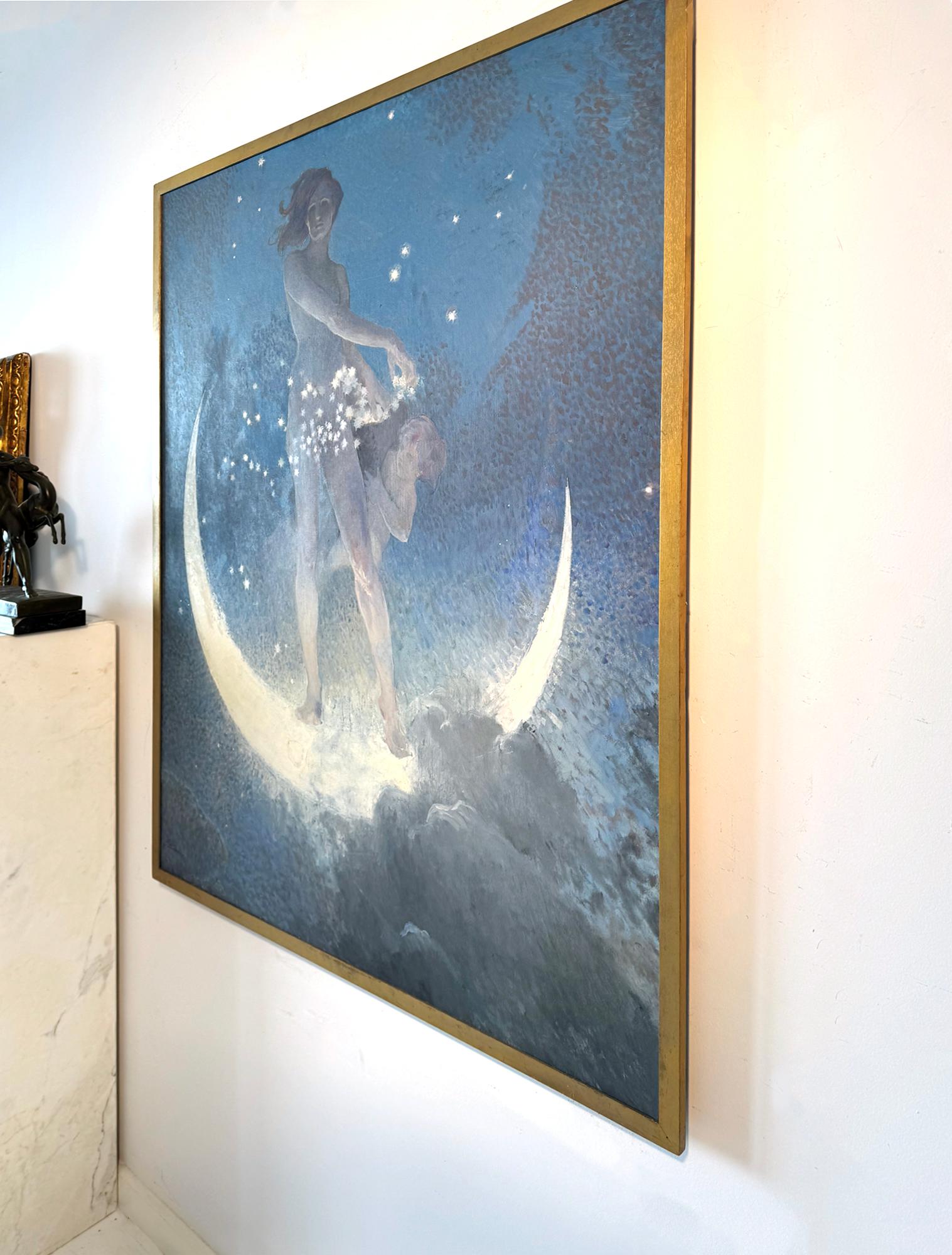 Primavera che sparge stelle, allegoria di nudo che sparge stelle da una luna crescente in vendita 1