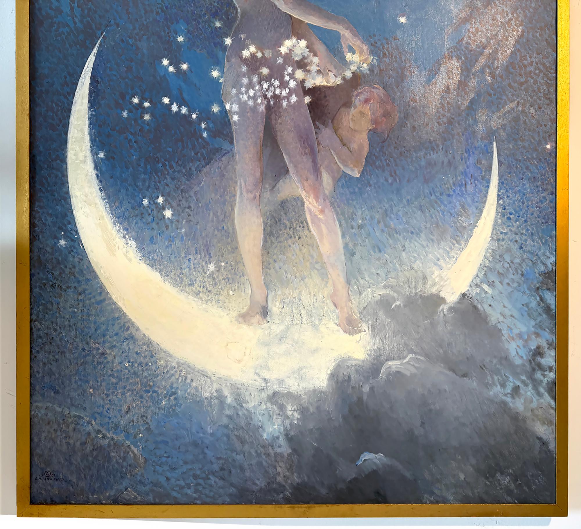 Primavera che sparge stelle, allegoria di nudo che sparge stelle da una luna crescente in vendita 2