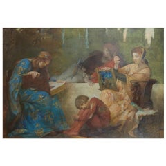 Edwin Howland Blashfield Signed & Exhibited, 'Books' Oil Painting on Canvas 1914