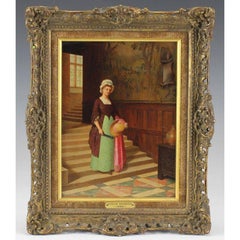 Edwin Hughes Oil Painting on Board of Lady’s Maid, Signed Dated 1886