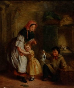 Edwin Hughes (1842-1922) - Miniature Mid 19th Century Oil, Pet Rabbits