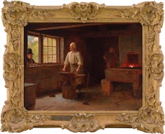 Antique Edwin Hughes, The Blacksmith, Oil Painting 