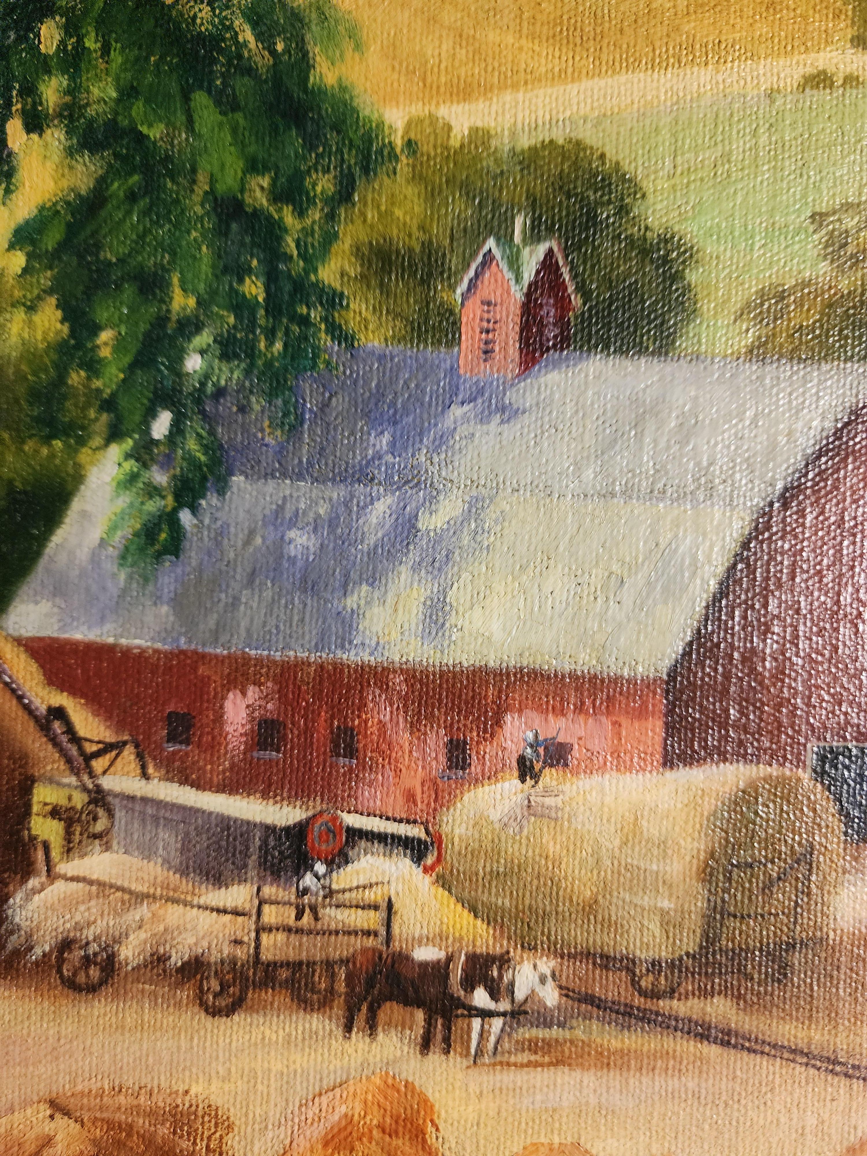 Erntearbeiten, Zedernholz Rapids, Iowa (Beige), Landscape Painting, von Edwin John Bruns