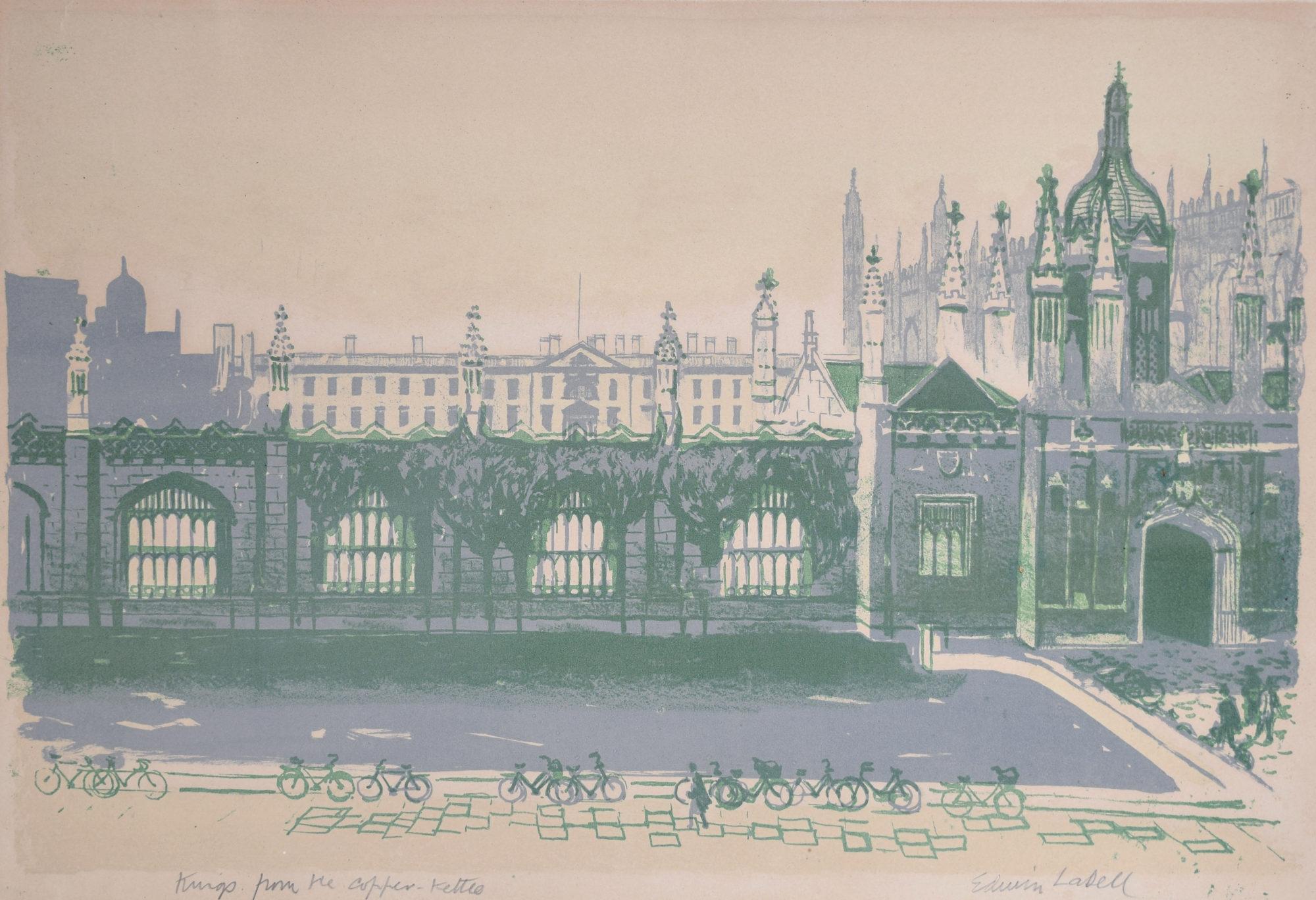 Signierte Lithographie von Kupferkessel von Edwin La Dell für das Cambridge King's College