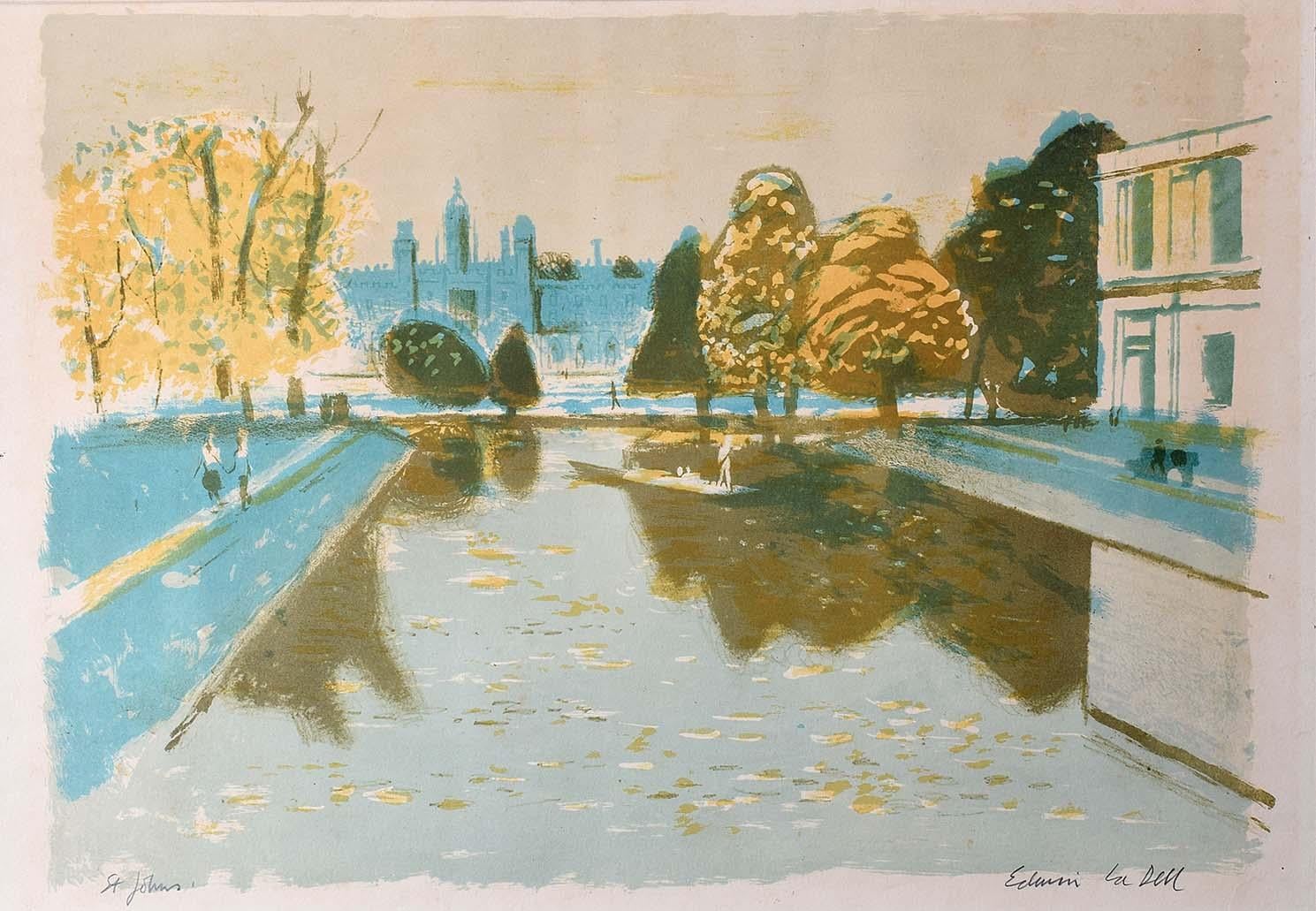 Signierte Lithographie, Moderne britische Kunst, von John La Dell, St John's College, Cambridge