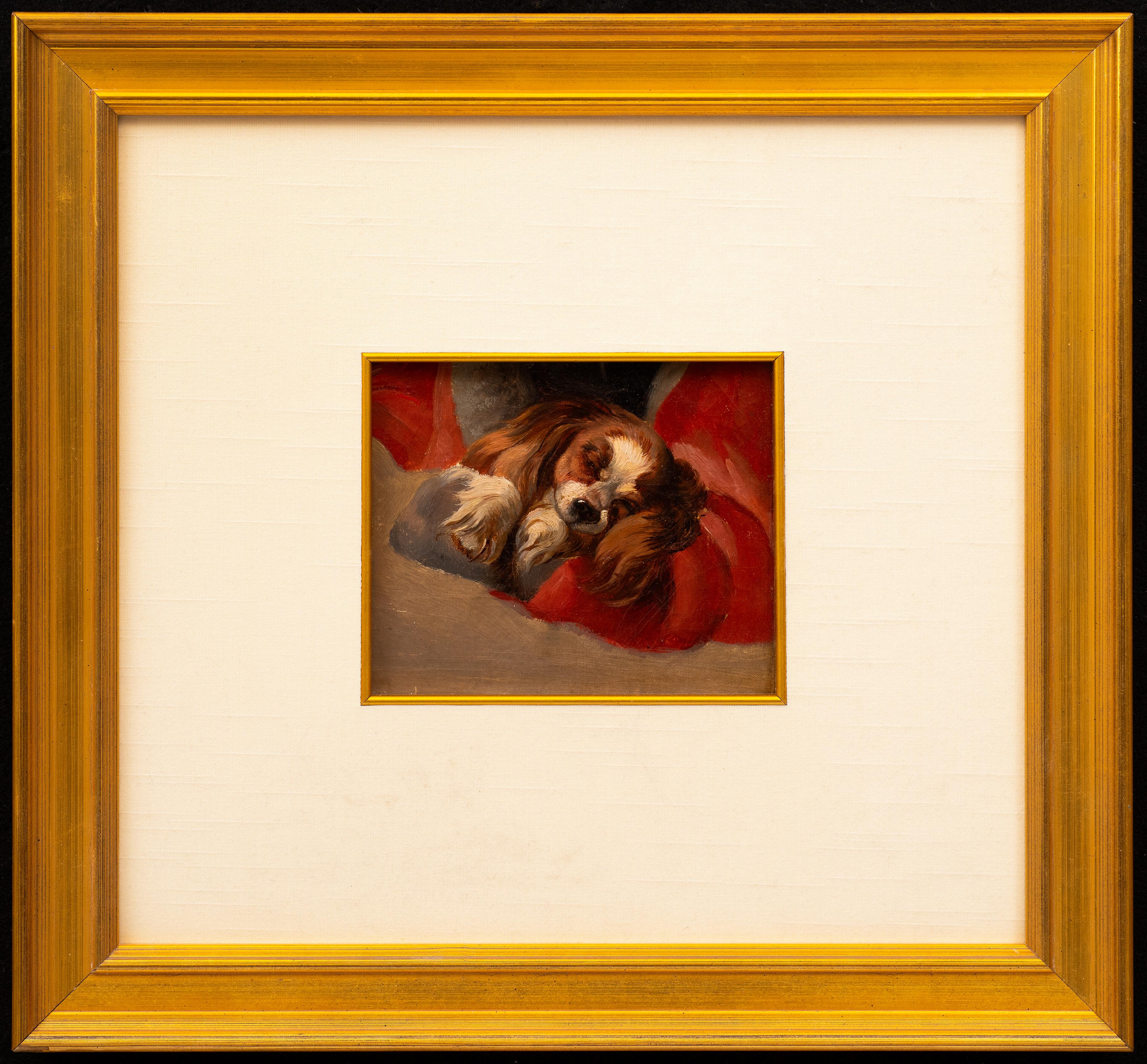Sleeping Cavalier King Charles Puppy- Edwin Landseer (1802-1873), circle of - Painting by Sir Edwin Landseer