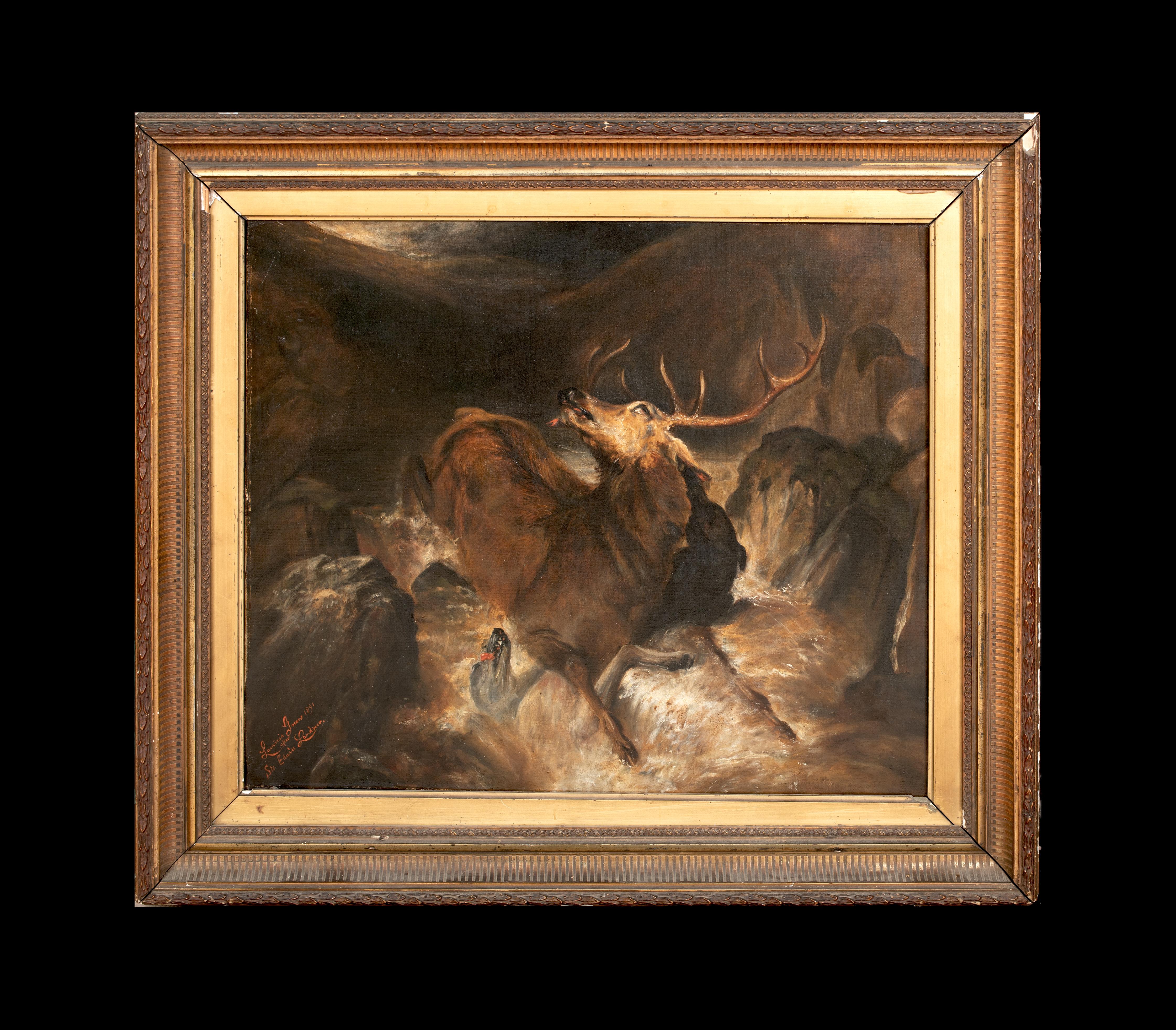 Stag Hunting Scene, 19th Century  after Sir Edwin Henry Landseer (1802-1873) - Painting by Sir Edwin Landseer