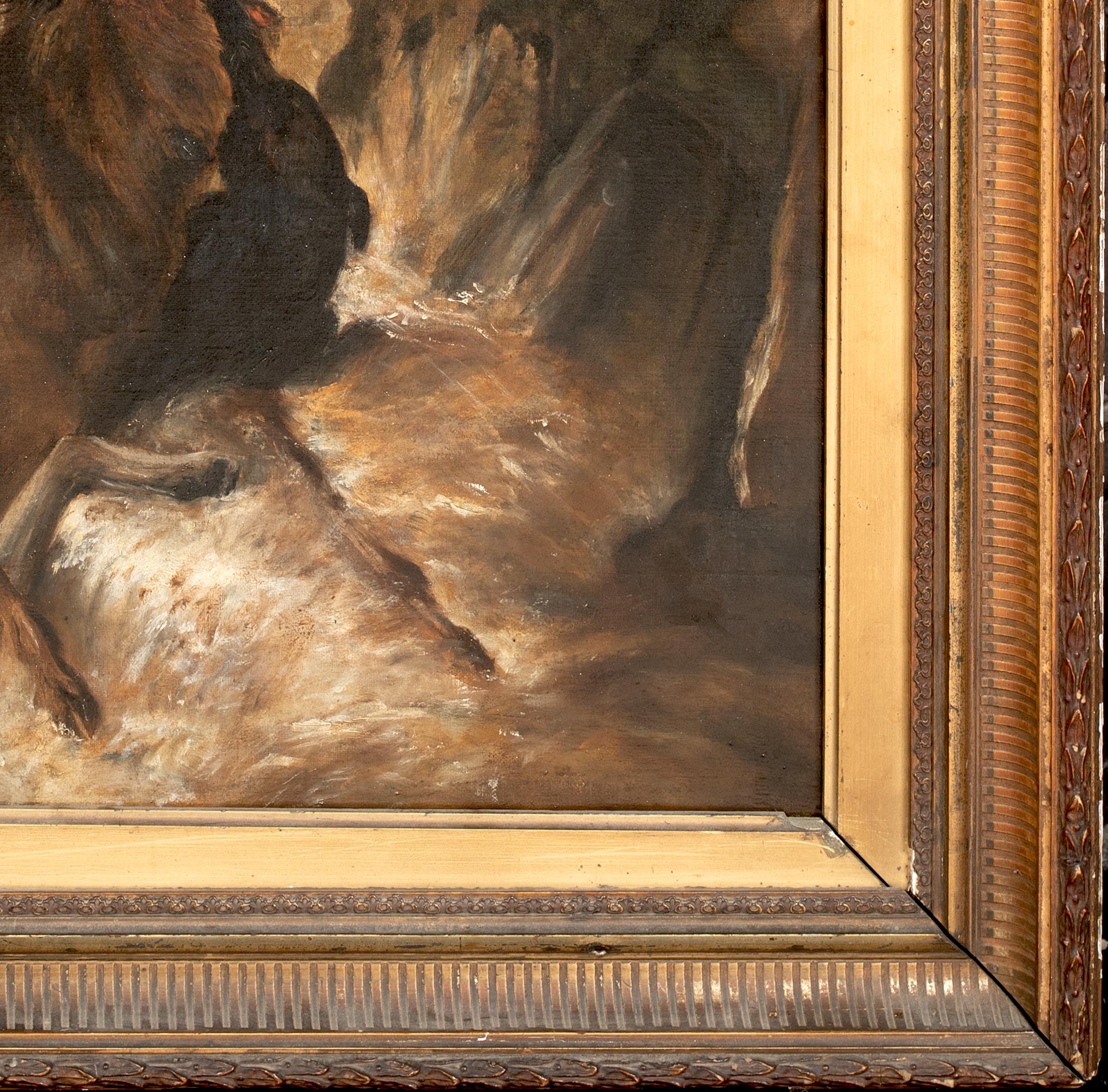 Stag Hunting Scene, 19th Century

after Sir Edwin Henry Landseer (1802-1873)

Large 19th Century Scottish Highland Stag Hunting scene, oil on canvas. Excellent quality and condition version of Landseer's famous Highland stag hunting scene of a stag