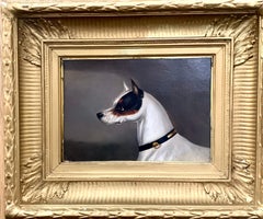 19th century English Antique Portrait of a Jack Russell Terrier in oils