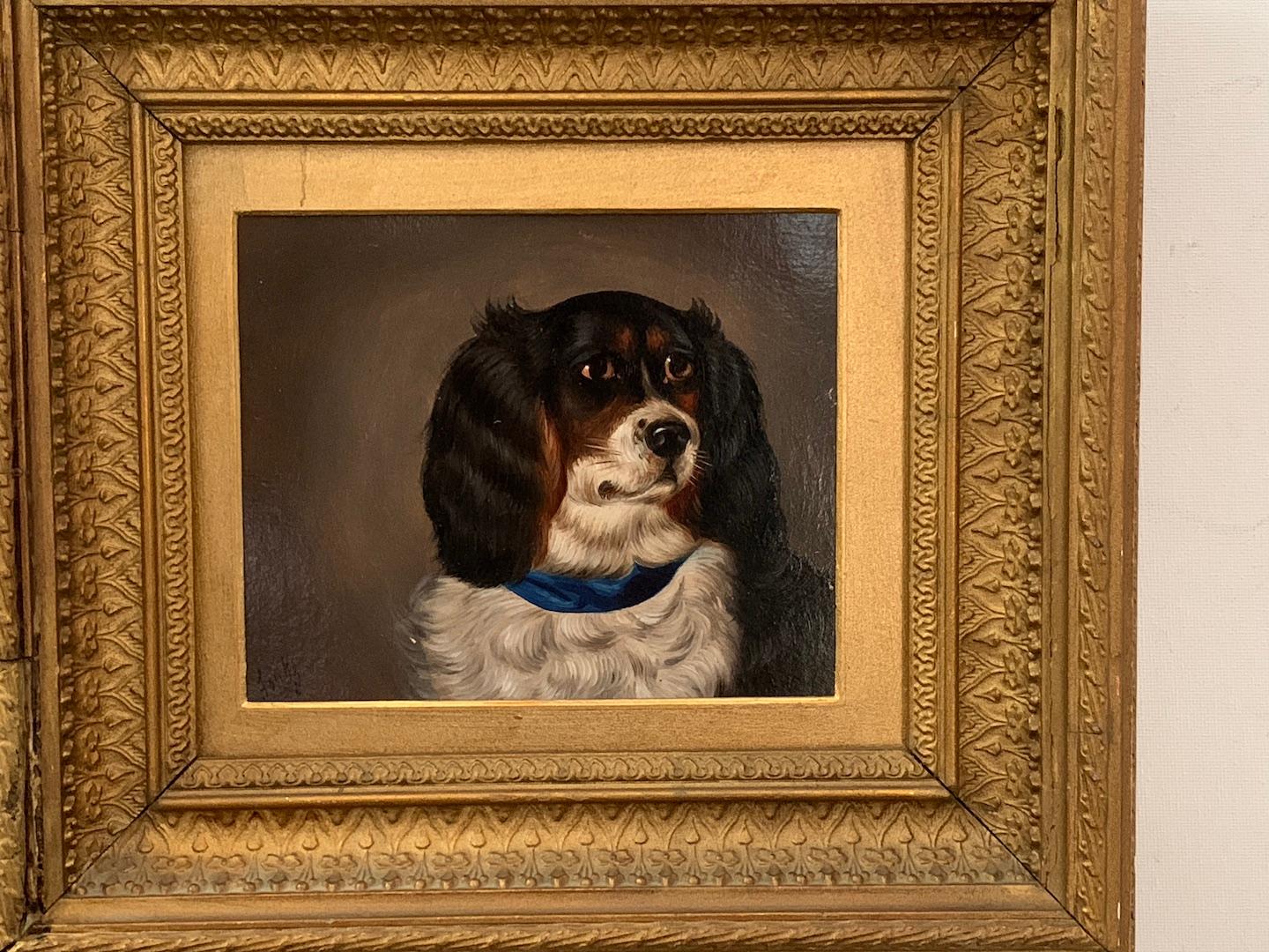 19th century English Antique Portrait of a King Charles Cavalier dog spaniel - Painting by Edwin Loder