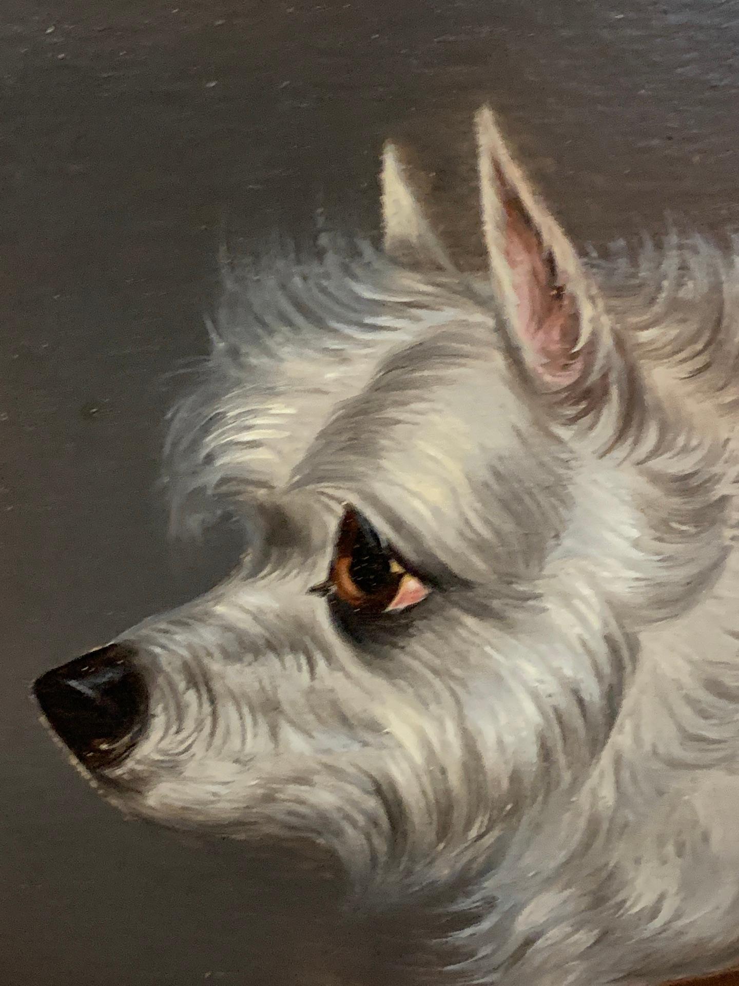 19th century English Antique Portrait of a Terrier dog in oils - Painting by Edwin Loder