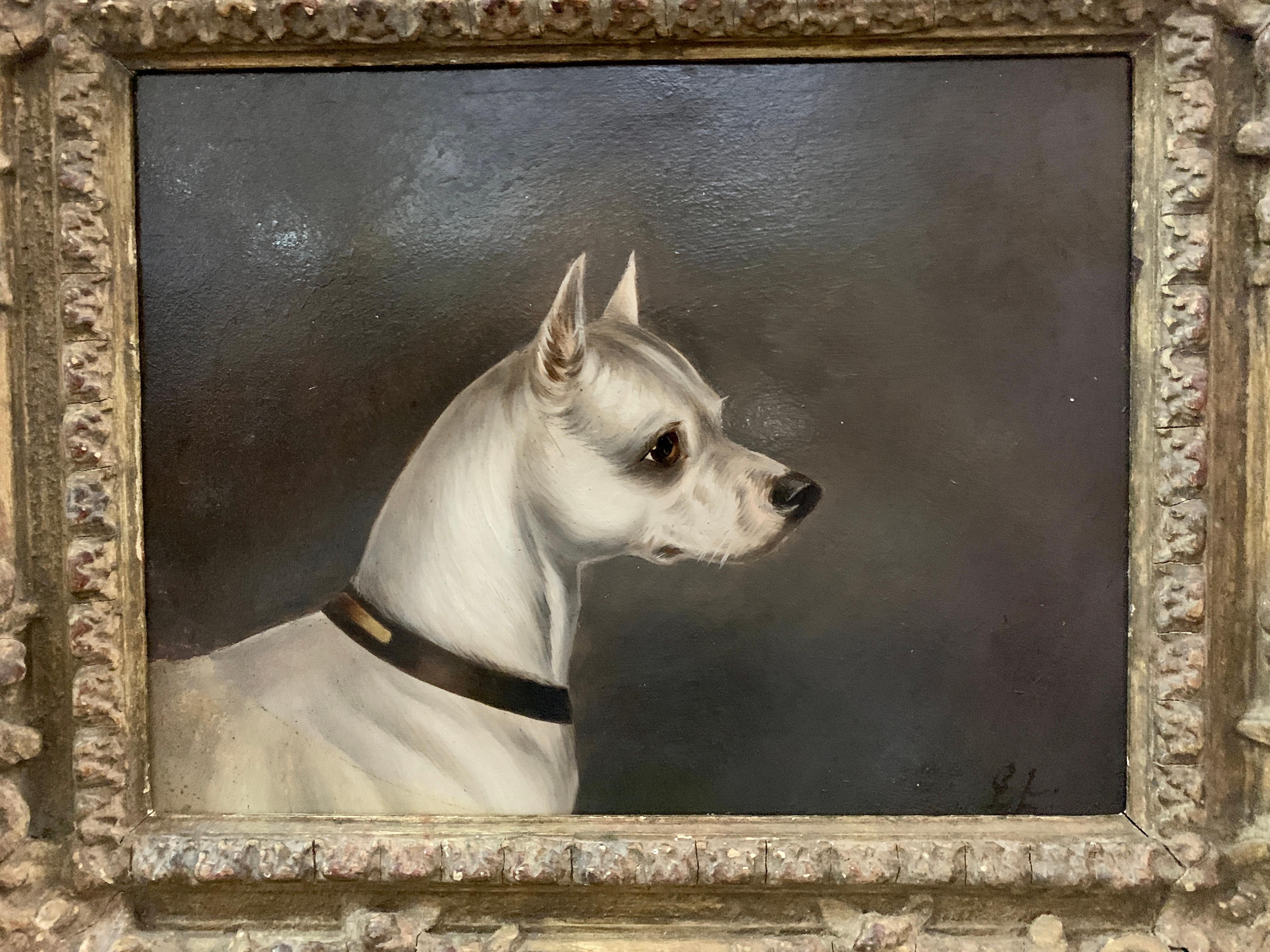 19th century English Antique Portrait of a Terrier dog in oils - Painting by Edwin Loder