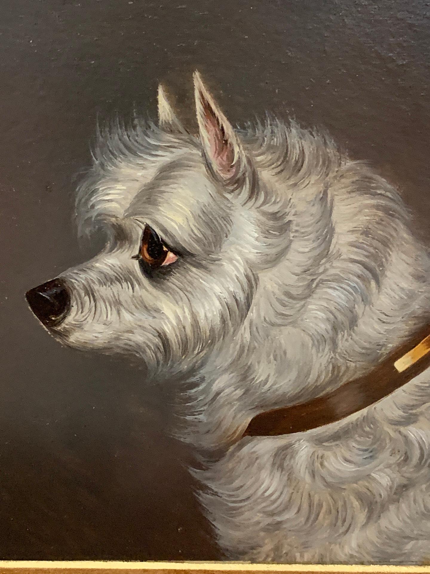 19th century English Antique Portrait of a Terrier dog in oils - Victorian Painting by Edwin Loder