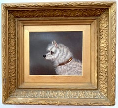 19th century English Antique Portrait of a Terrier dog in oils